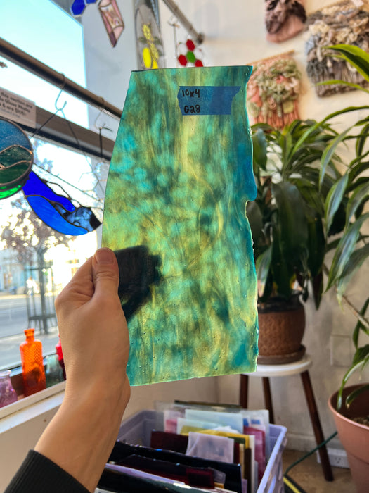 Green Blue Stipple Mottled Youghiogheny Sheet Glass Colorado Glassworks