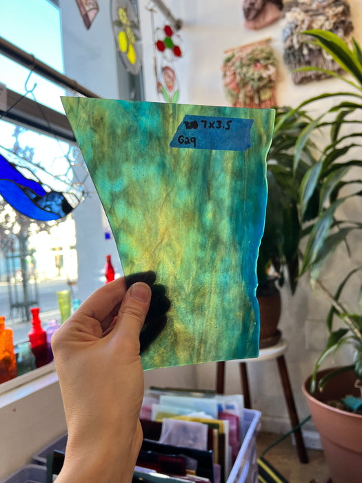 Green Blue Stipple Mottled Youghiogheny Sheet Glass Colorado Glassworks