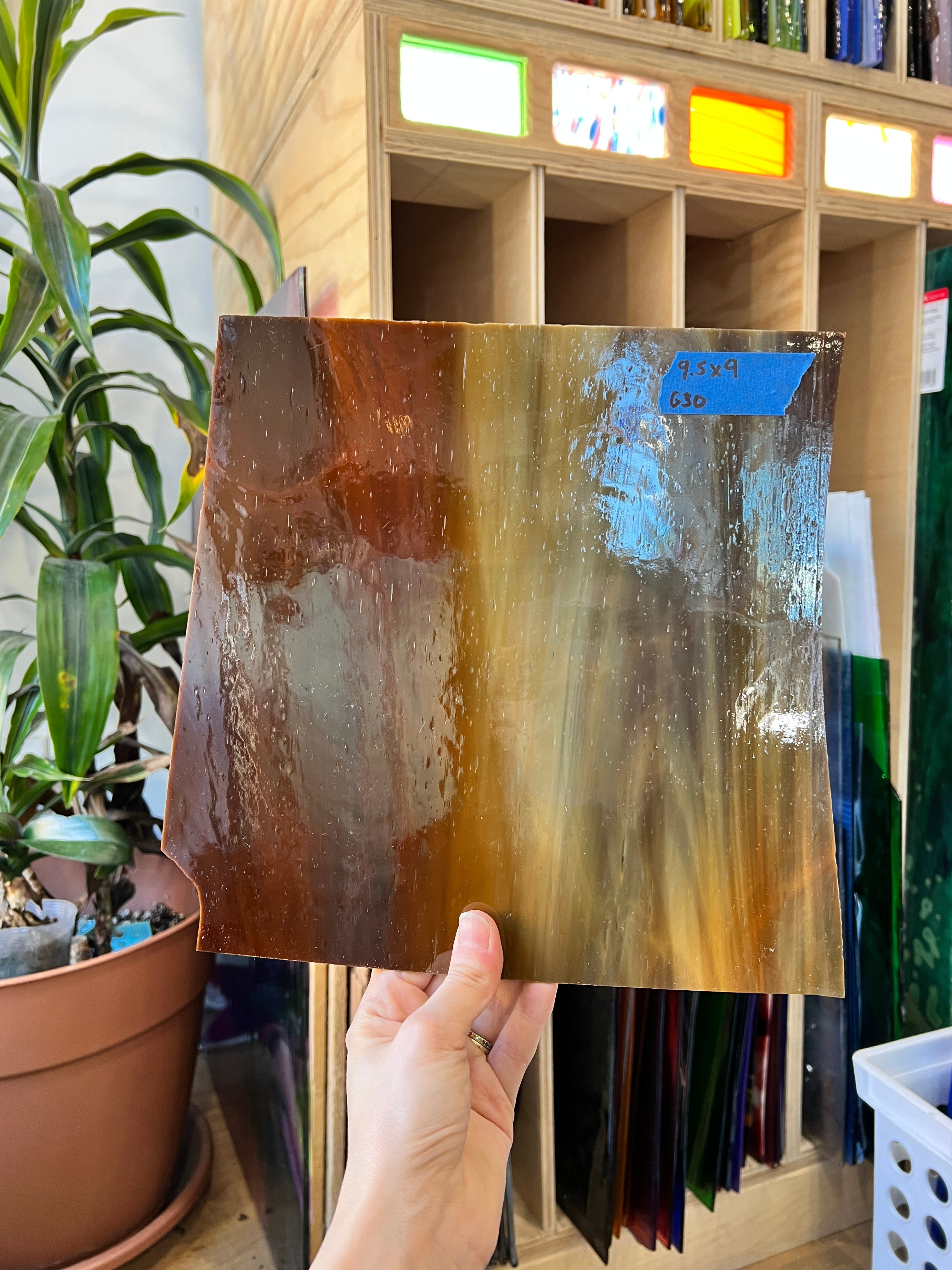 Vintage Brown Wispy Spectrum Sheet Glass Colorado Glassworks