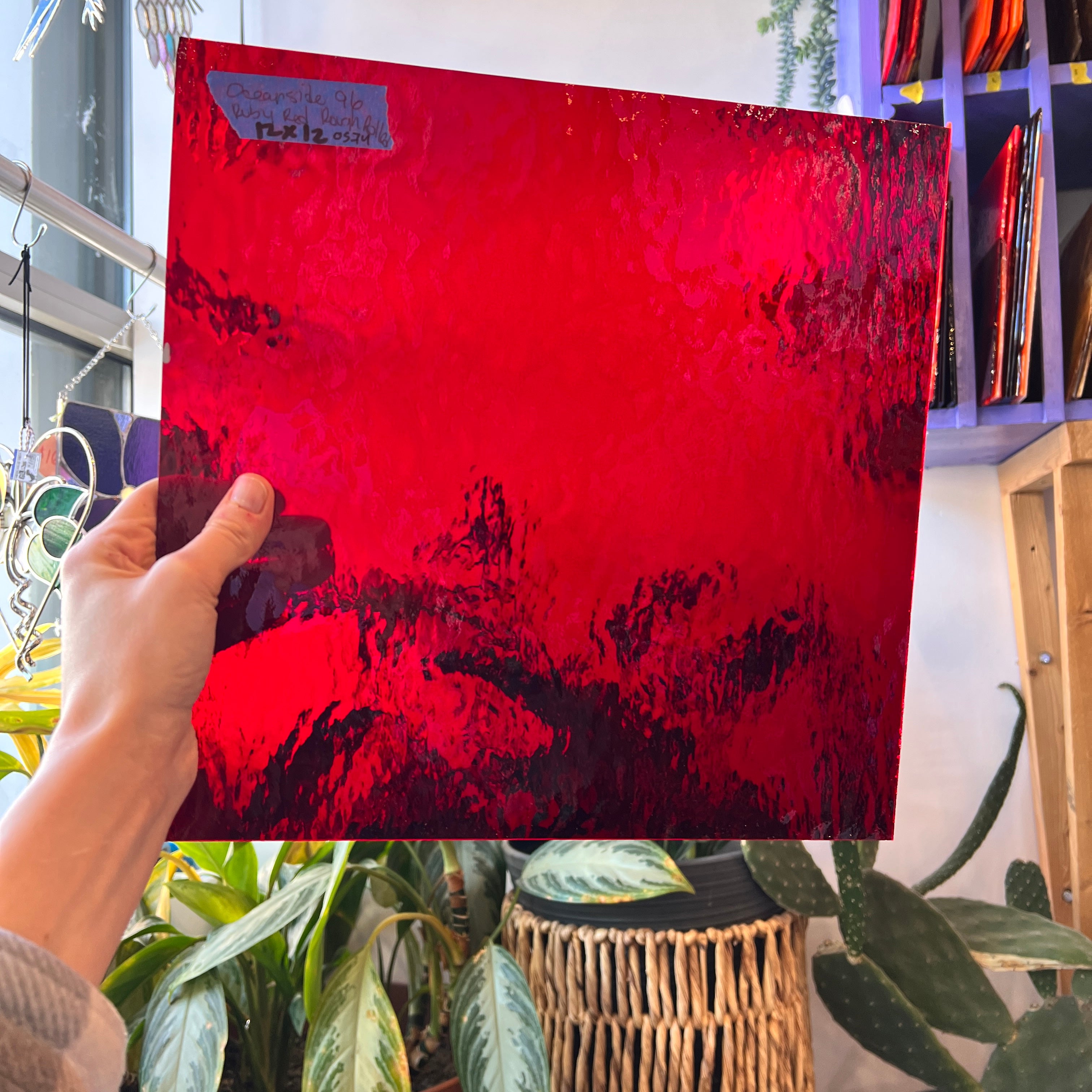 Ruby Red Rough Rolled Transparent Oceanside Fusible 96 COE (152RRF) Sheet Glass Colorado Glassworks