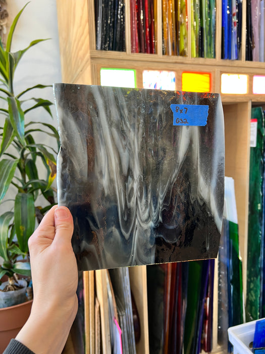 Rolled Brown White Wispy Bullseye Sheet Glass Colorado Glassworks G32 (8x7in)