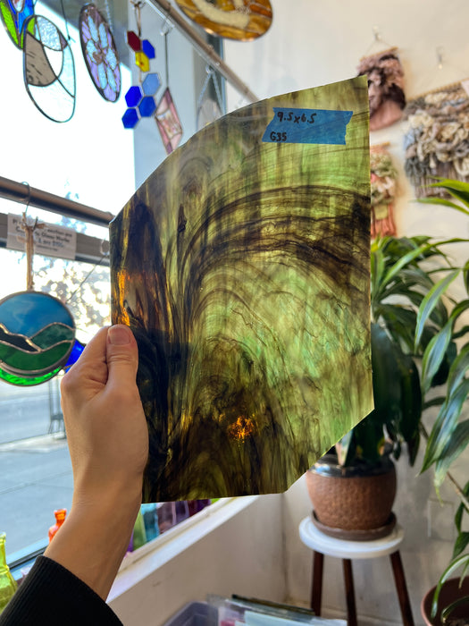 Vintage Brown Green Armstrong Sheet Glass Colorado Glassworks