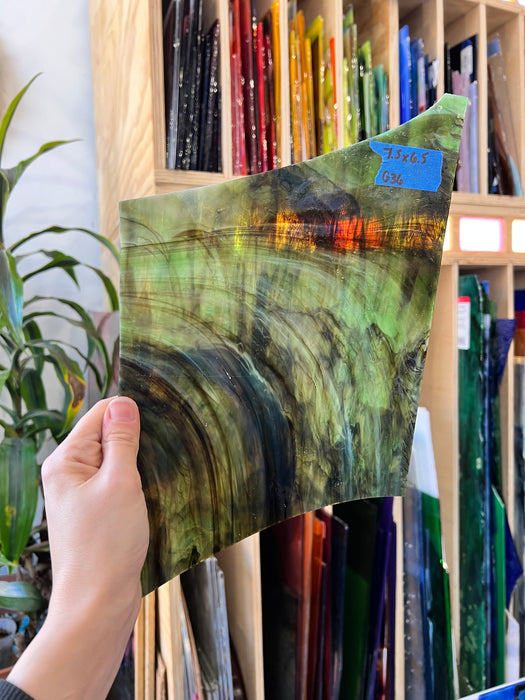 Vintage Brown Green Armstrong Sheet Glass Colorado Glassworks G36 (7.5x6.5in)