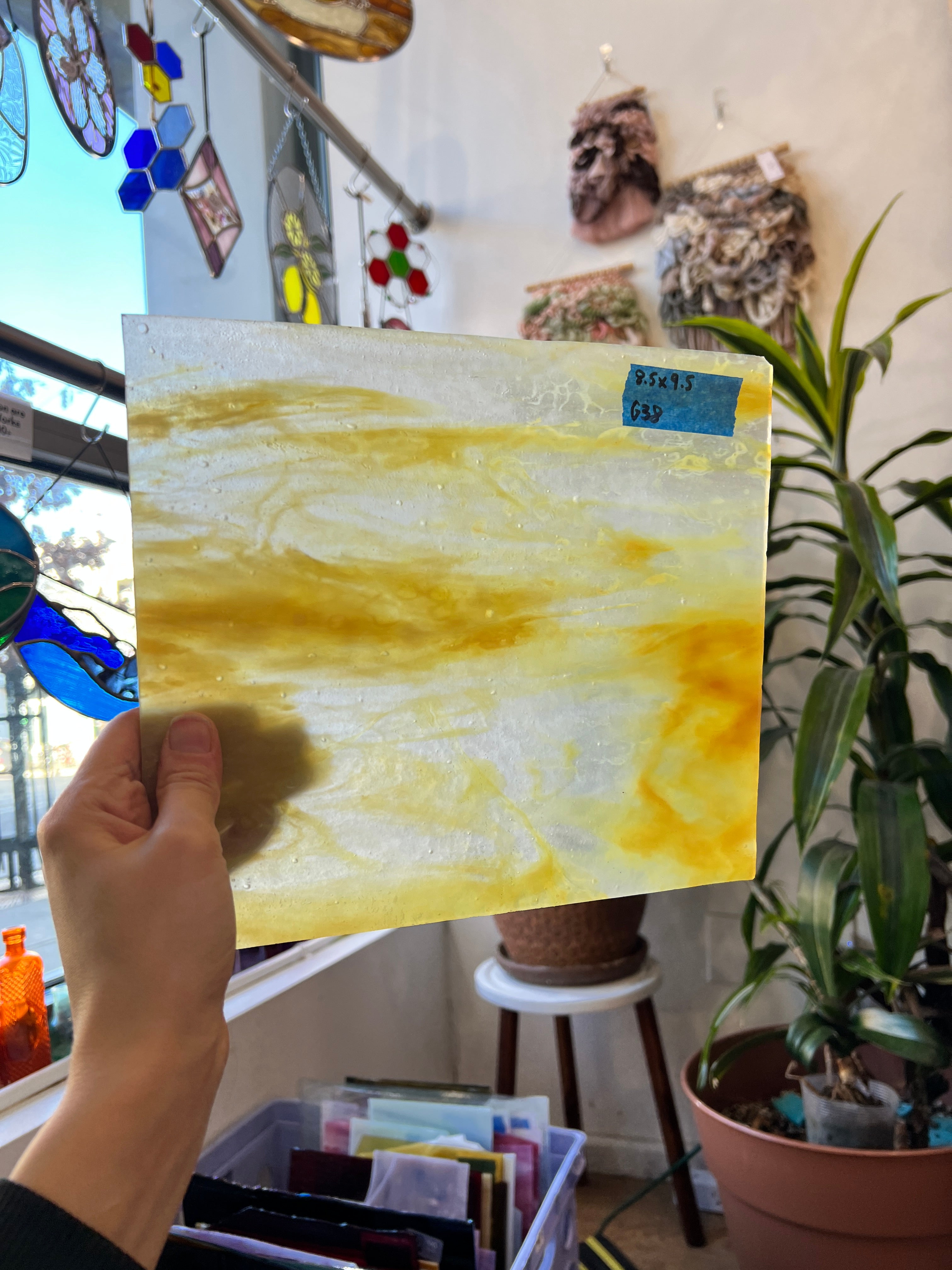 Yellow Stipple Wispy Youghiogheny Sheet Glass Youghiogheny