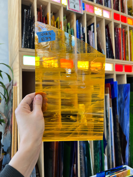 Medium Amber Wispy Vintage Spectrum Sheet Glass Colorado Glassworks