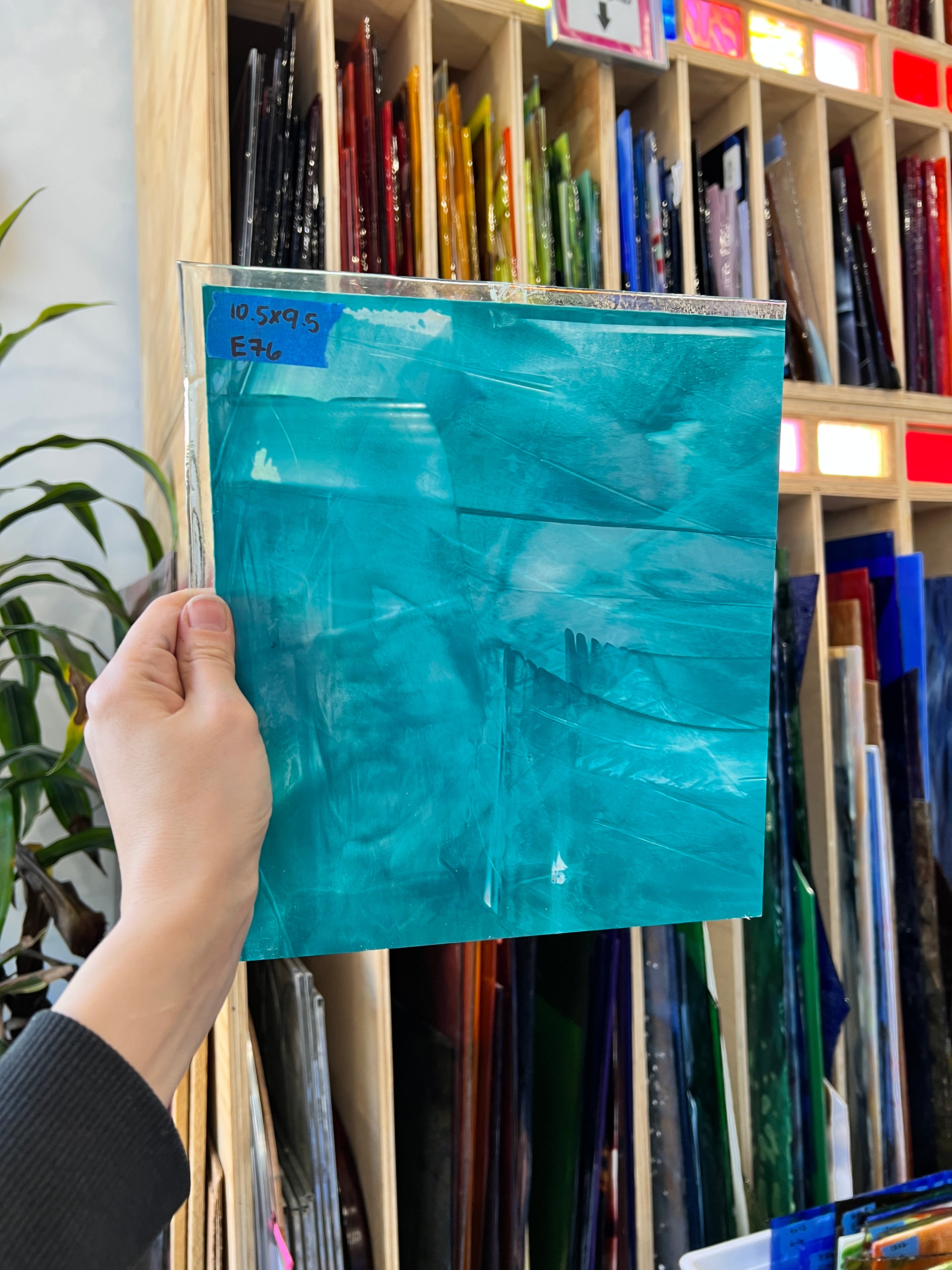 Rare Teal Patterned Wasser Glass Sheet Glass Colorado Glassworks E76.1 (10.5x9.5in)