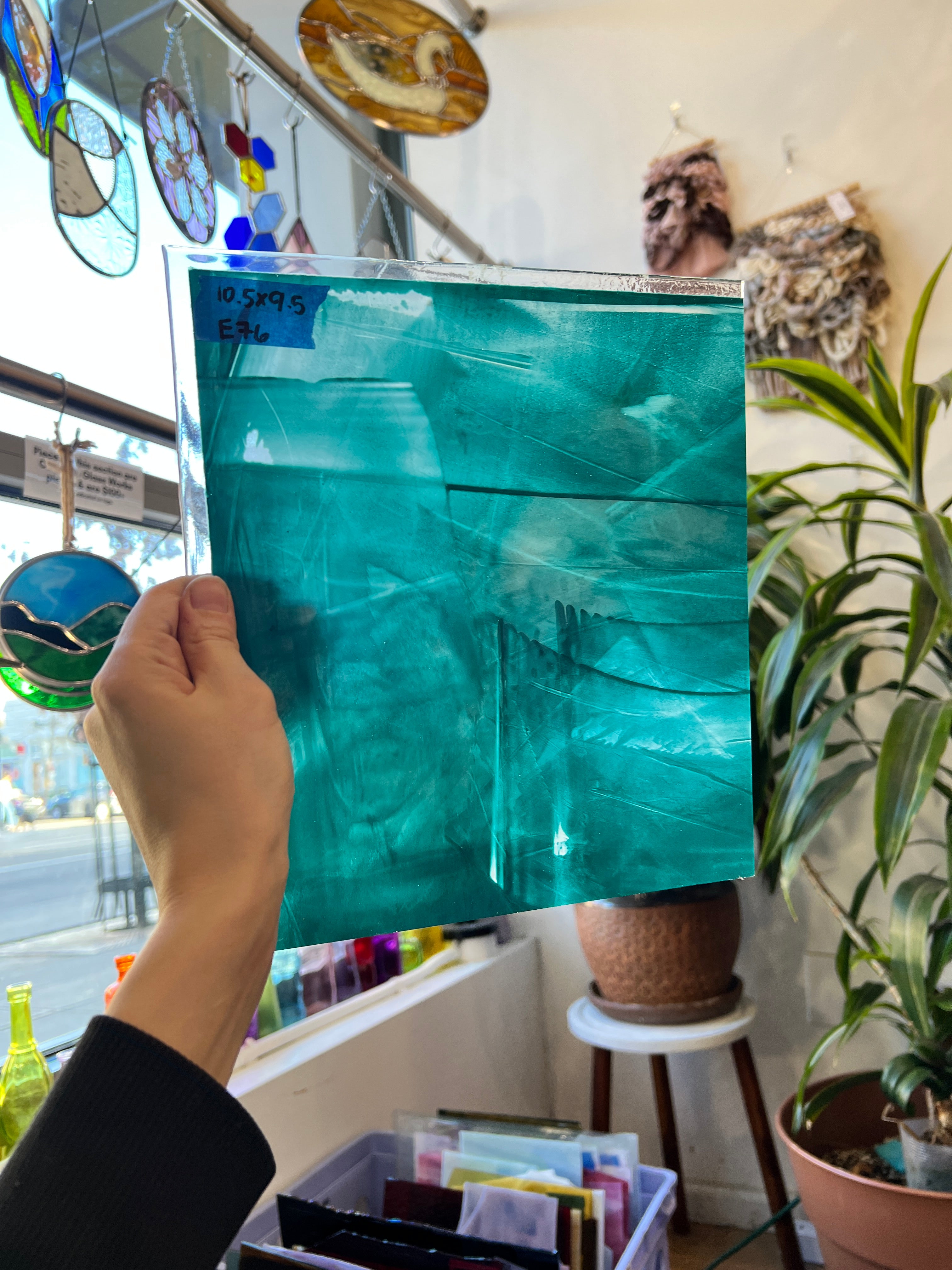 Rare Teal Patterned Wasser Glass Sheet Glass Colorado Glassworks