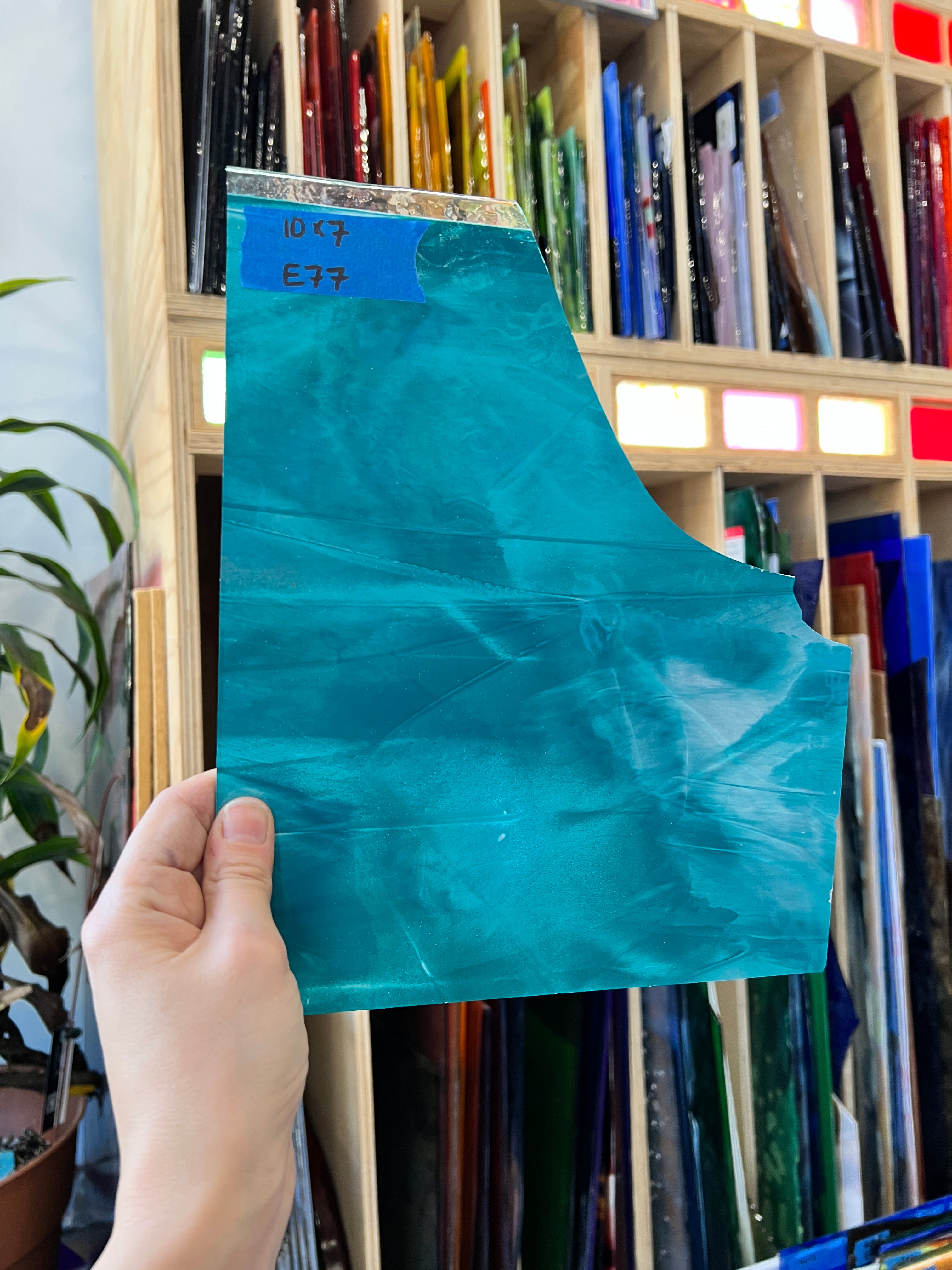 Rare Teal Patterned Wasser Glass Sheet Glass Colorado Glassworks E77.1 (10x7in)