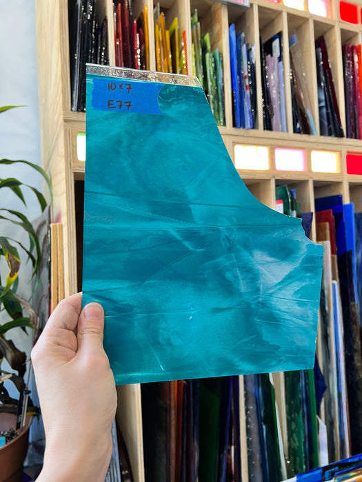 Rare Teal Patterned Wasser Glass Sheet Glass Colorado Glassworks E77.1 (10x7in)