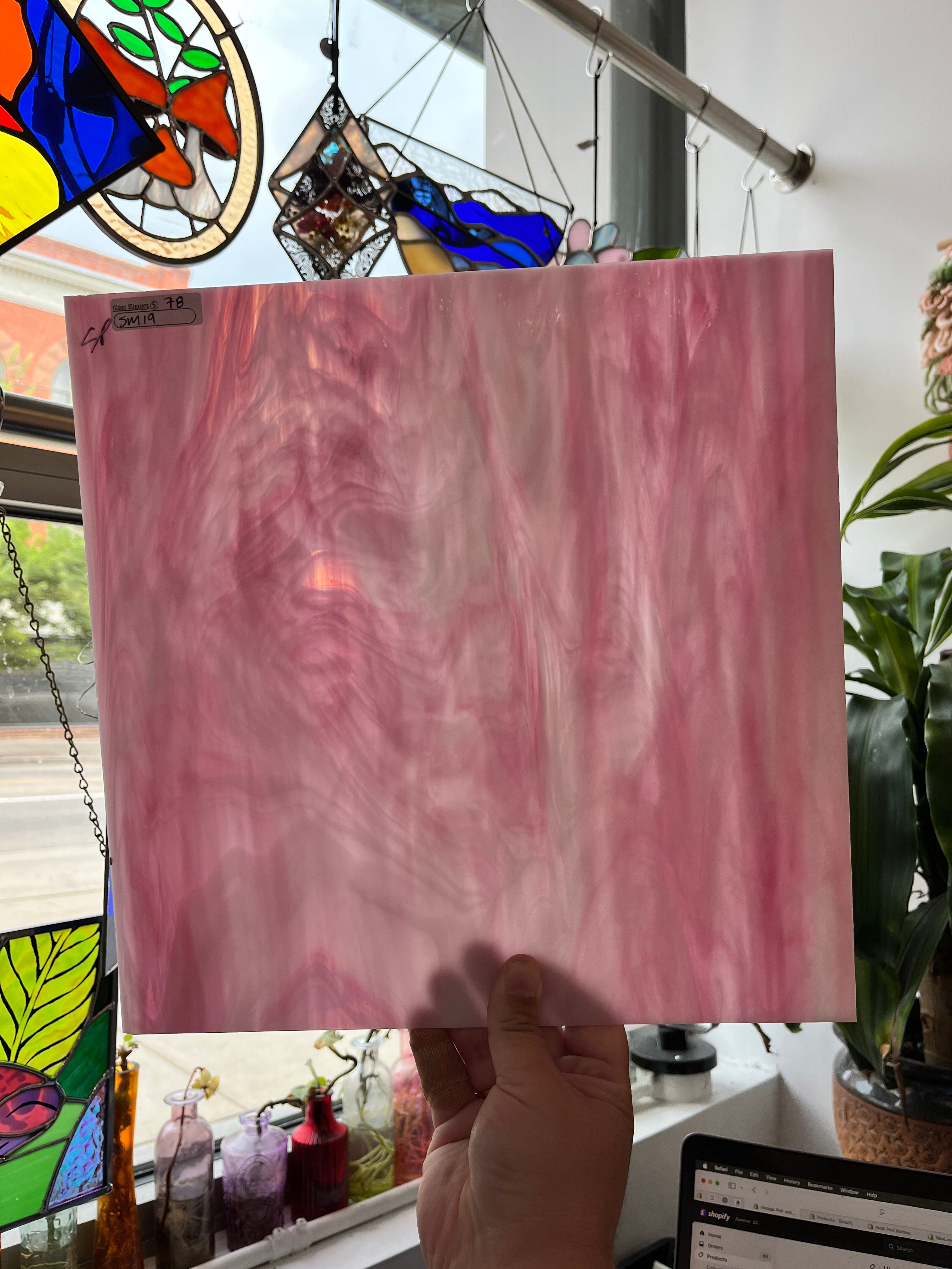 Vintage Pink and White Wispy Opaque Spectrum (S) Sheet Glass Colorado Glassworks