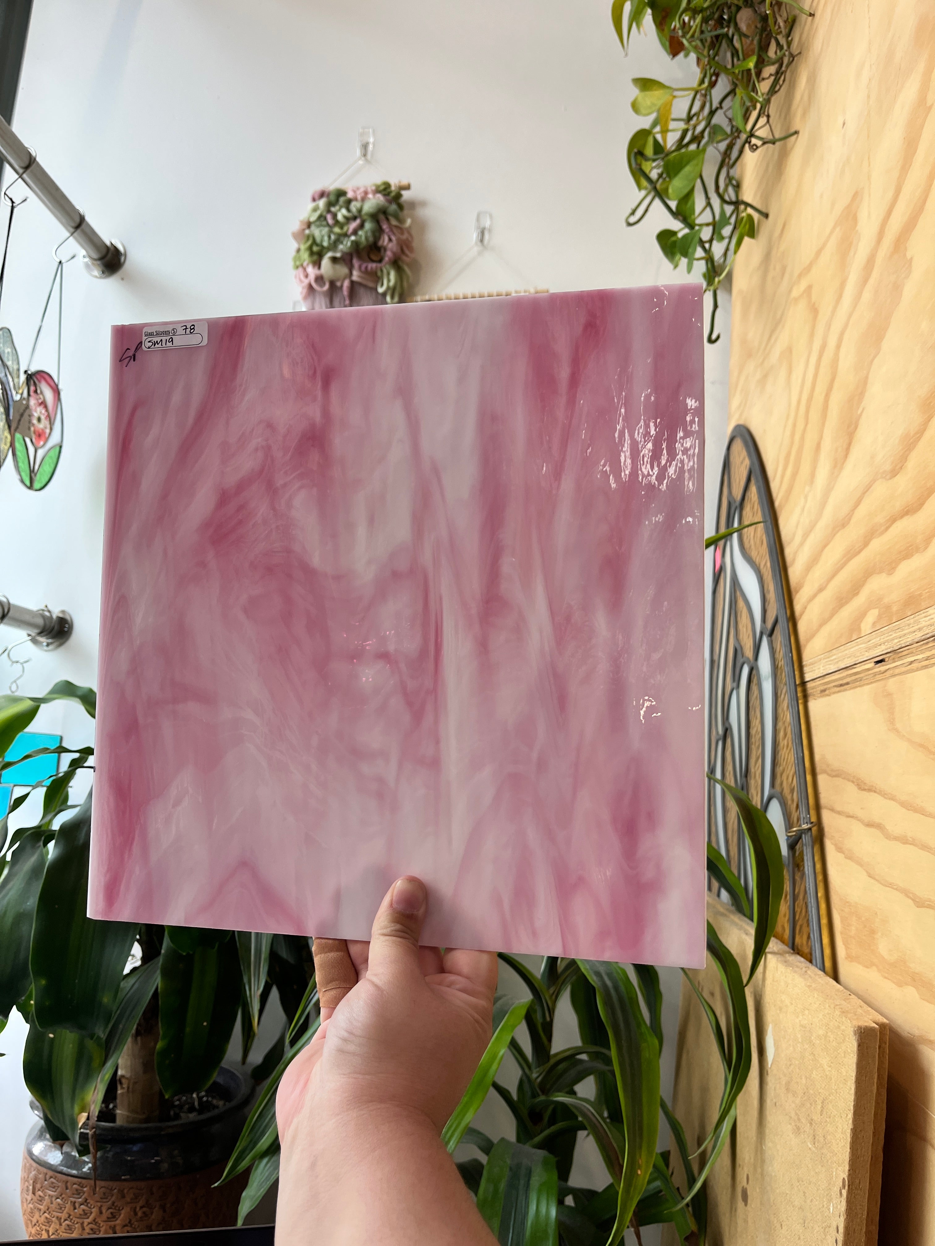 Vintage Pink and White Wispy Opaque Spectrum (S) Sheet Glass Colorado Glassworks