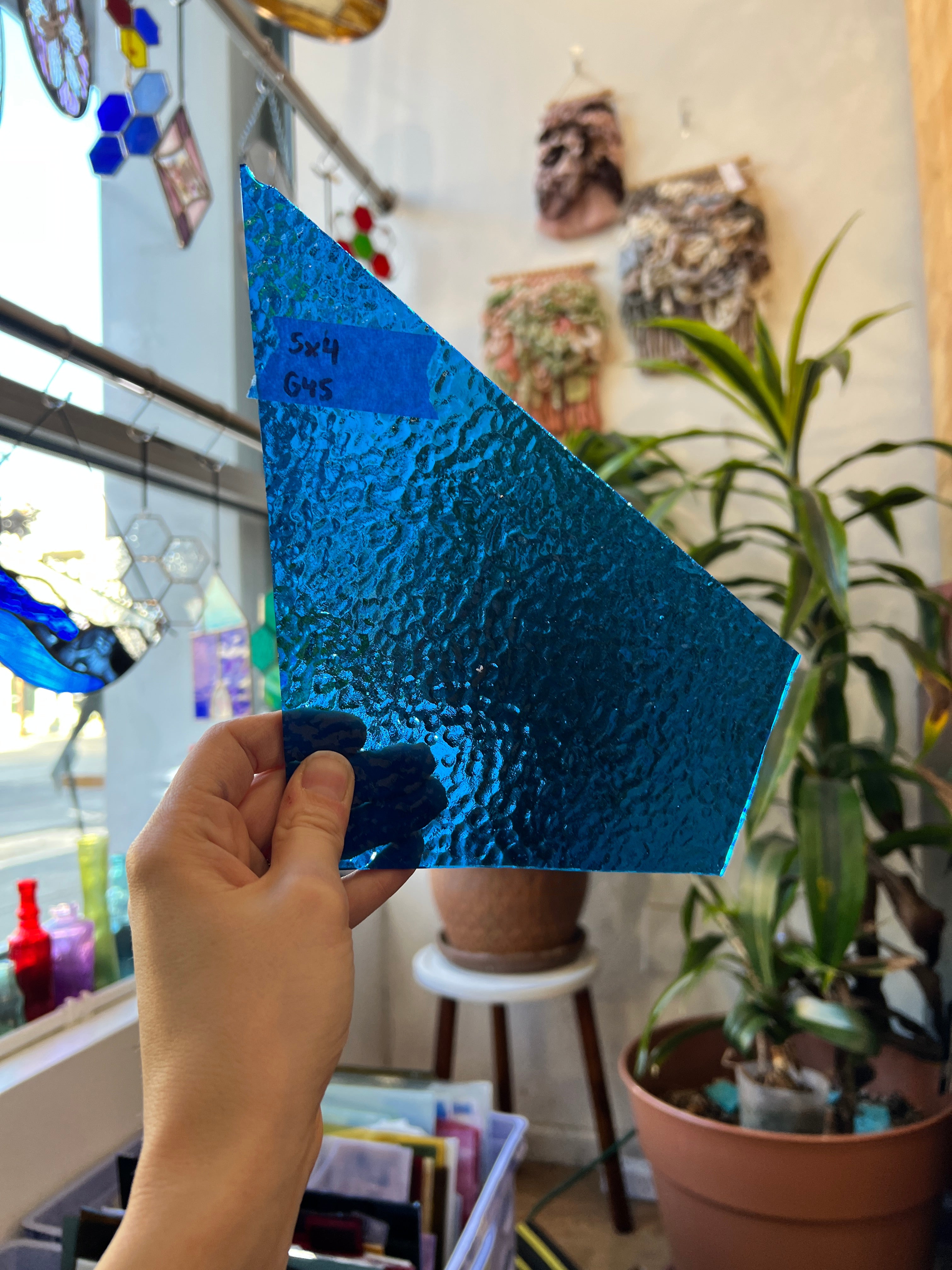 Transparent Medium Blue Pebbled Sheet Glass Kokomo