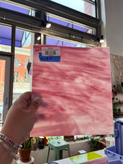 Pink White Wispy Wissmach Glass (S) Sheet Glass Colorado Glass Works