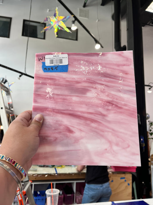 Pink White Wispy Wissmach Glass (S) Sheet Glass Colorado Glass Works
