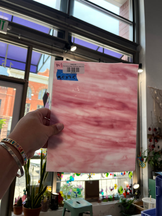 Pink White Wispy Wissmach Glass (S) Sheet Glass Colorado Glass Works