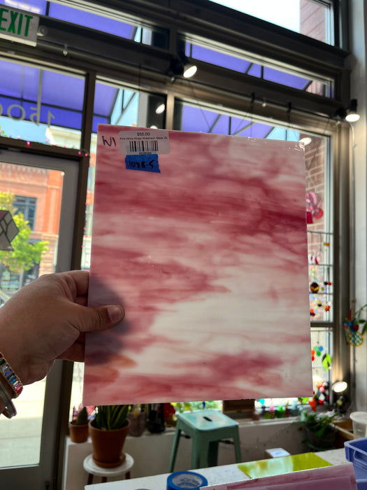 Pink White Wispy Wissmach Glass (S) Sheet Glass Colorado Glass Works
