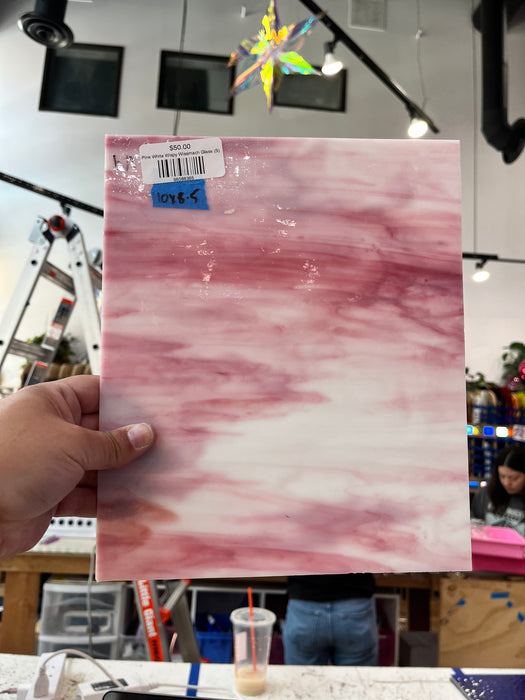 Pink White Wispy Wissmach Glass (S) Sheet Glass Colorado Glass Works