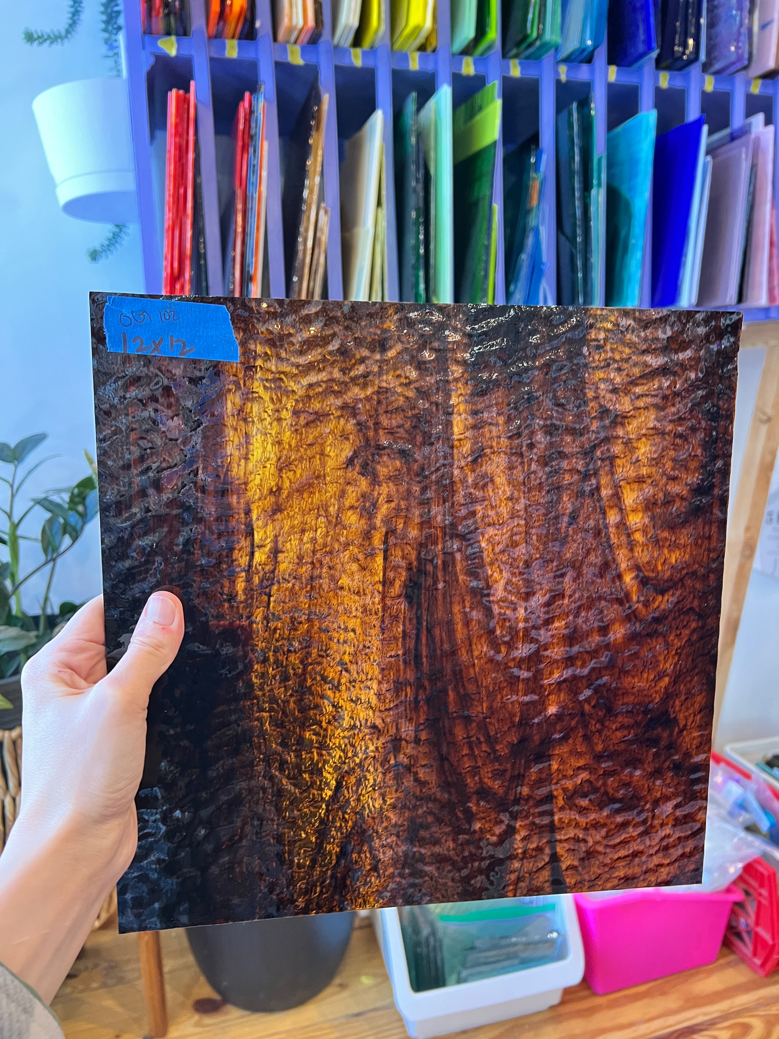 Brown/Gold Streaky Granite Oceanside Fusible 96 COE (OGT 411.15GF) Sheet Glass Colorado Glassworks
