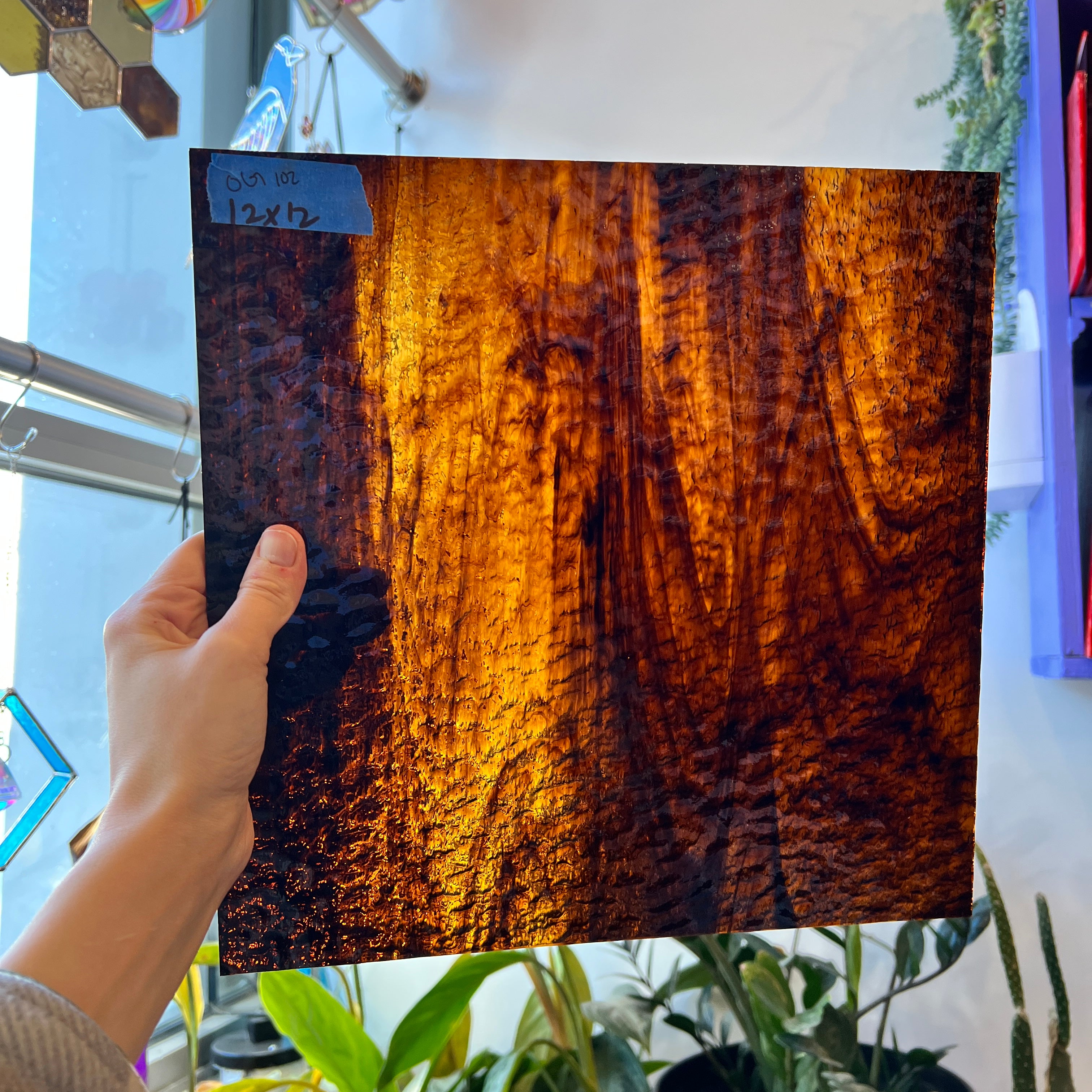 Brown/Gold Streaky Granite Oceanside Fusible 96 COE (OGT 411.15GF) Sheet Glass Colorado Glassworks OS-BROWNMIX-G (12x12in)