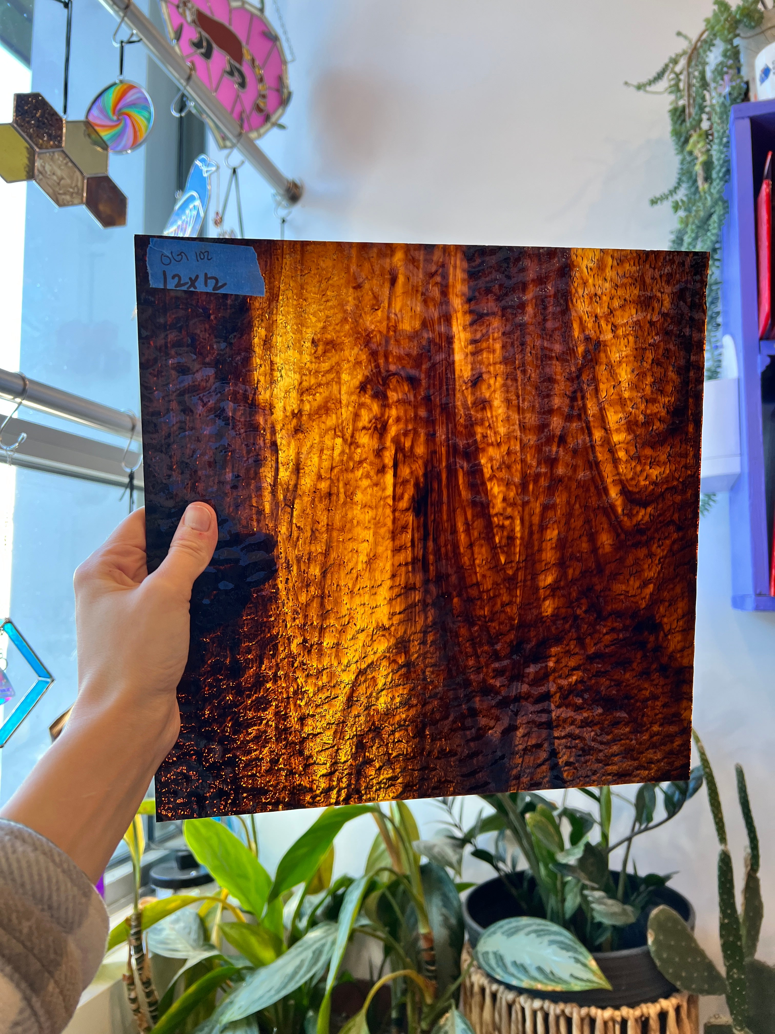 Brown/Gold Streaky Granite Oceanside Fusible 96 COE (OGT 411.15GF) Sheet Glass Colorado Glassworks OS-BROWNMIX-G (12x12in)
