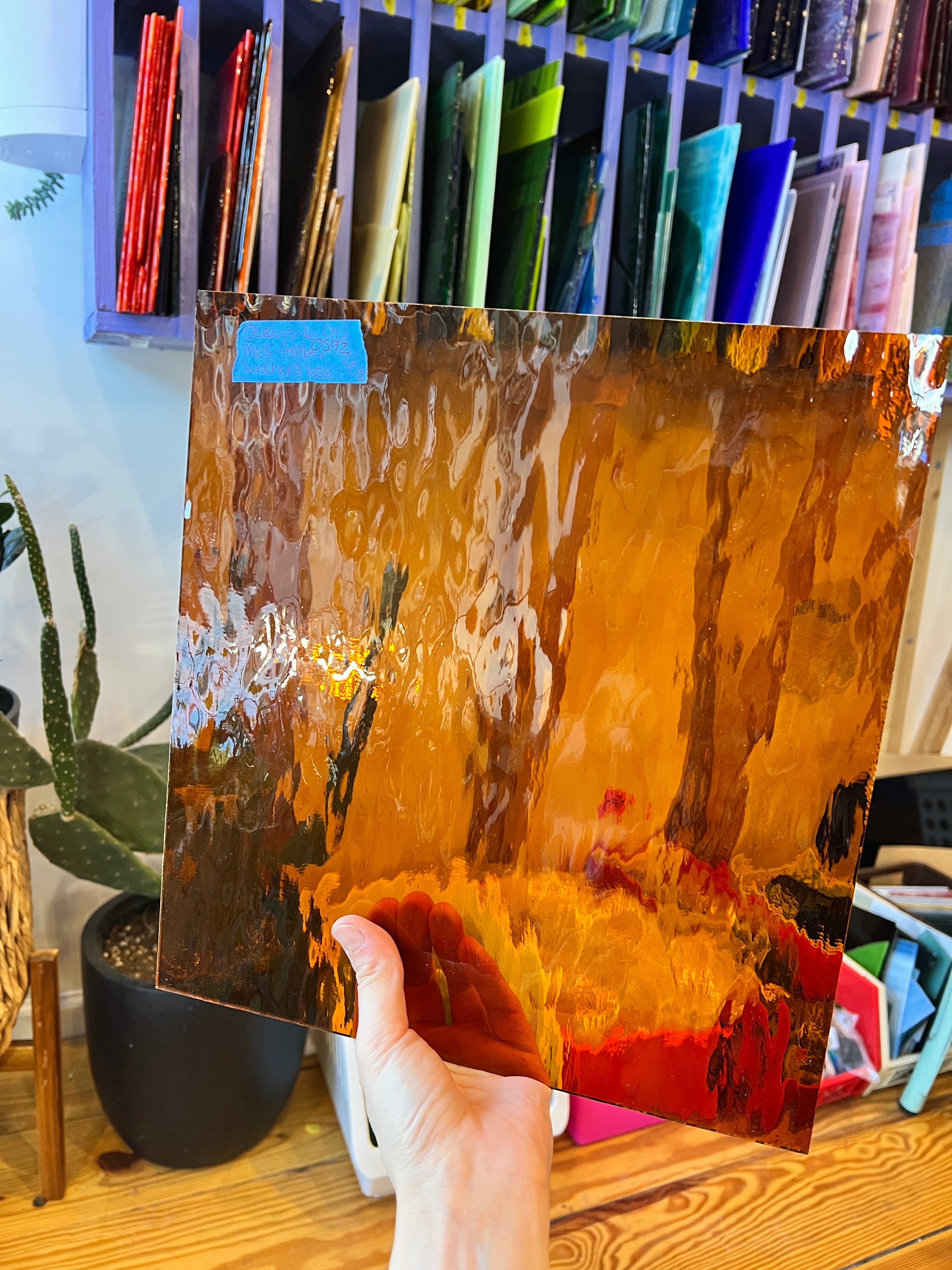 Medium Amber Waterglass Oceanside Fusible 96 COE (110.8WF) Sheet Glass Colorado Glassworks