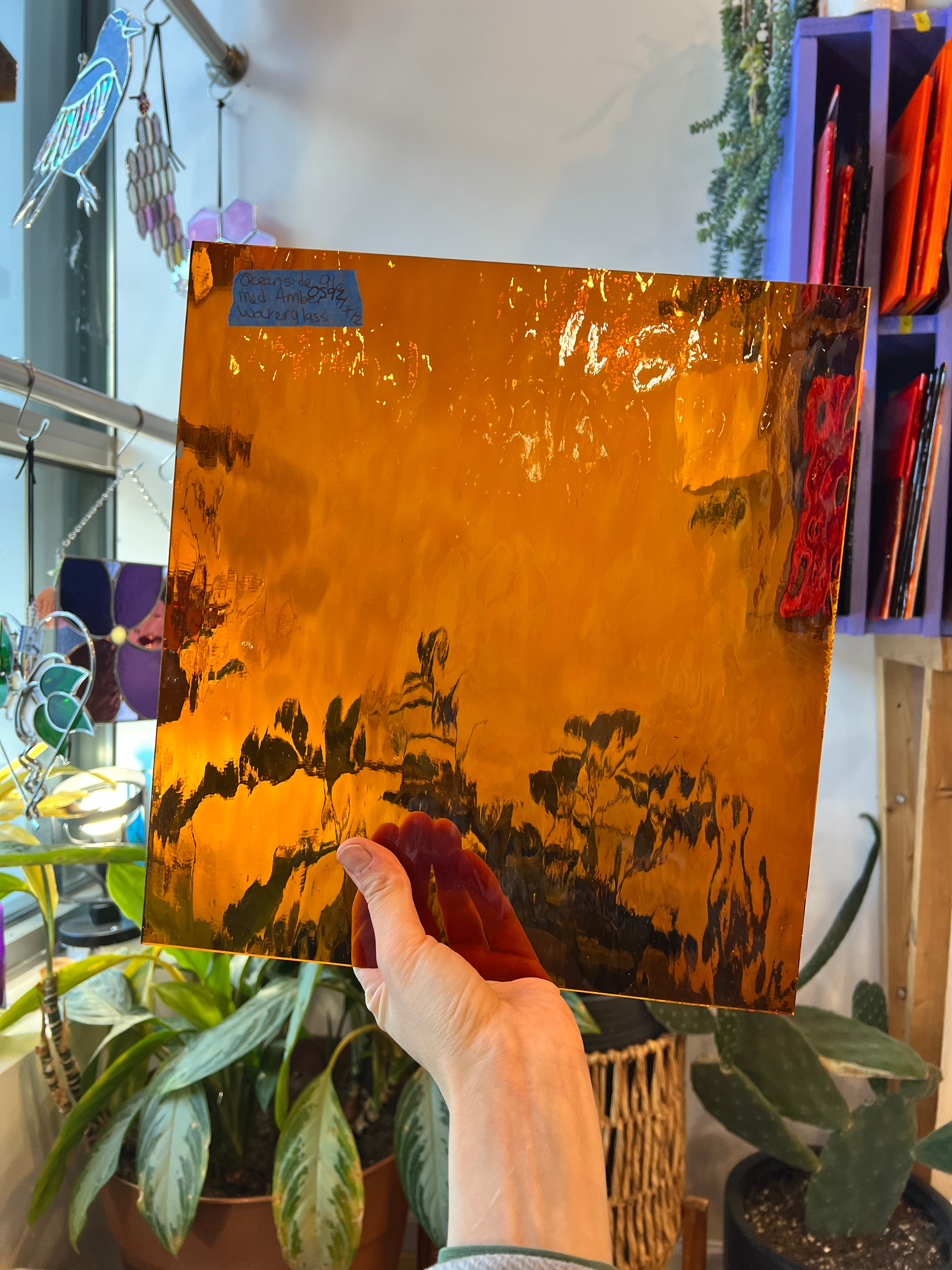 Medium Amber Waterglass Oceanside Fusible 96 COE (110.8WF) Sheet Glass Colorado Glassworks