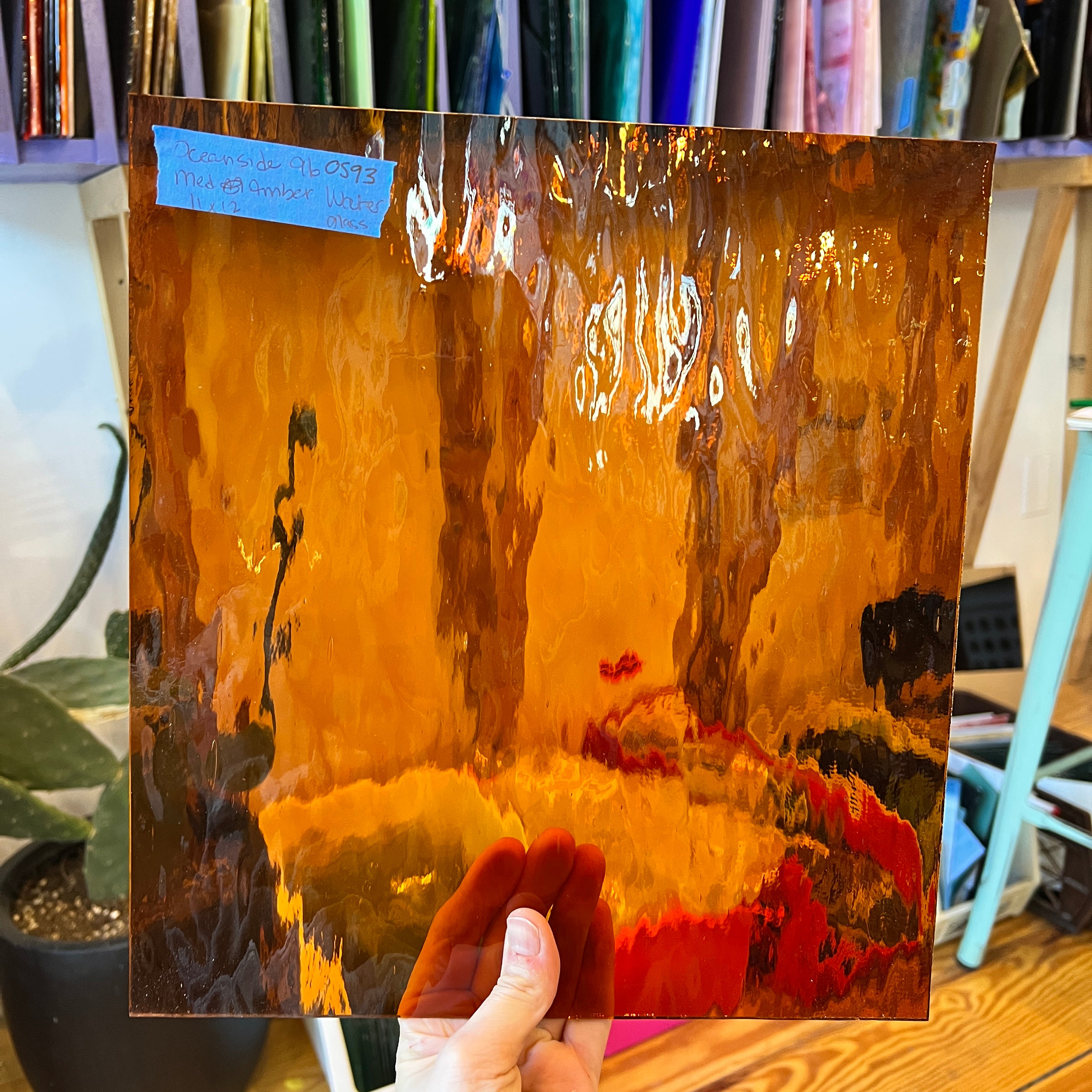 Medium Amber Waterglass Oceanside Fusible 96 COE (110.8WF) Sheet Glass Colorado Glassworks