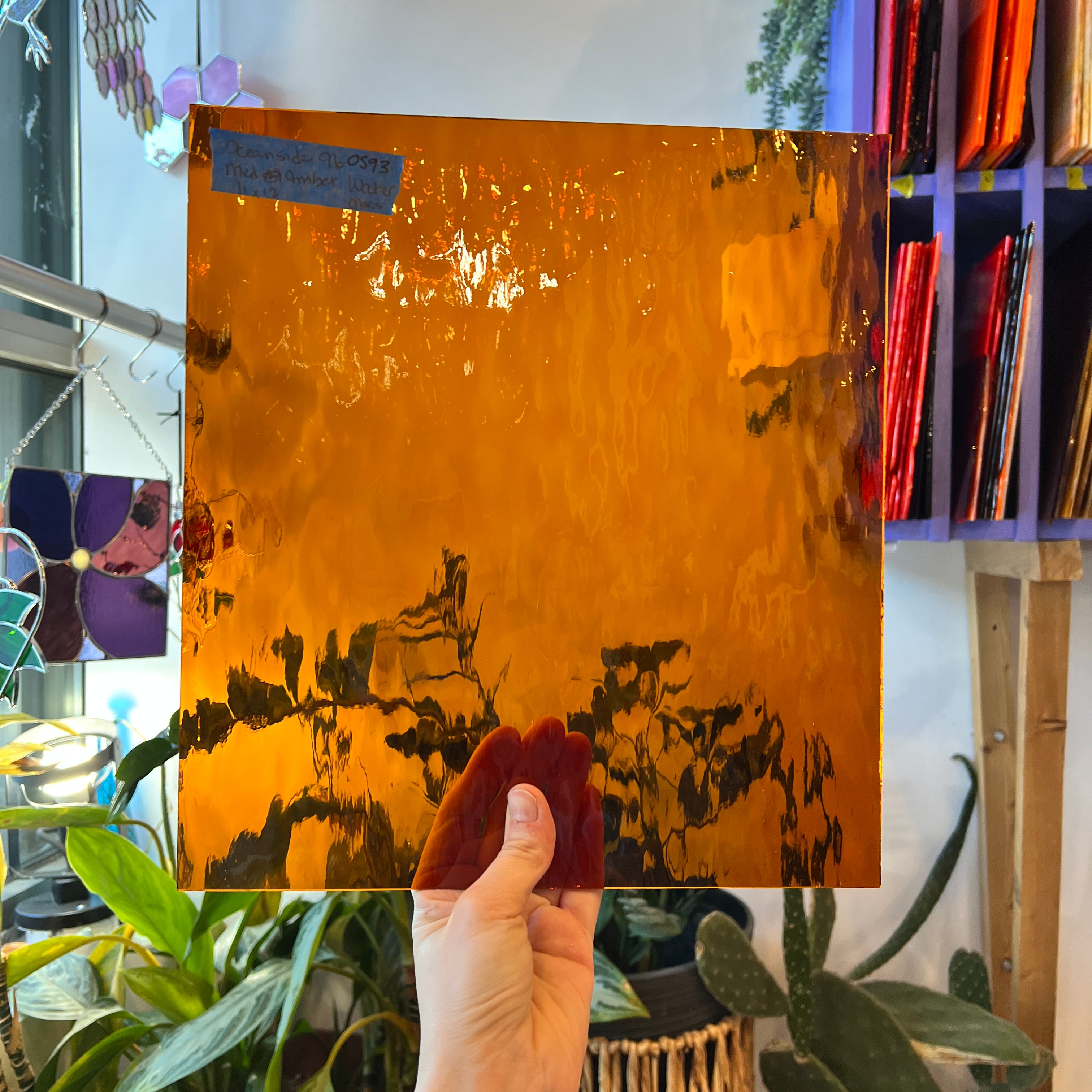 Medium Amber Waterglass Oceanside Fusible 96 COE (110.8WF) Sheet Glass Colorado Glassworks OS-MEDAMBER-W (11x12in)