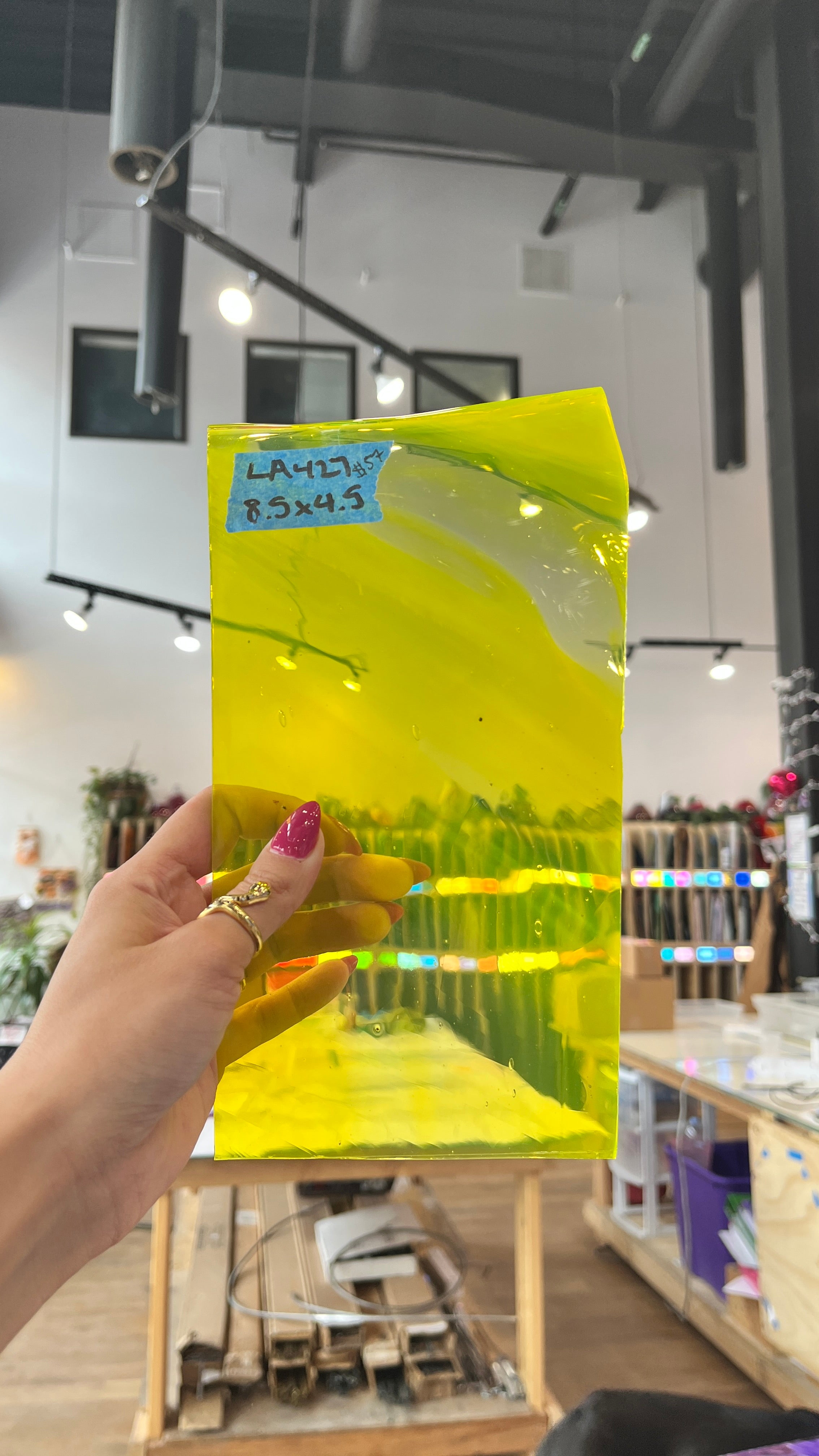 Neon Yellow Wispy Lamberts Mouthblown Glass Sheet Glass Colorado Glassworks LA427 (8.5x4.5in)