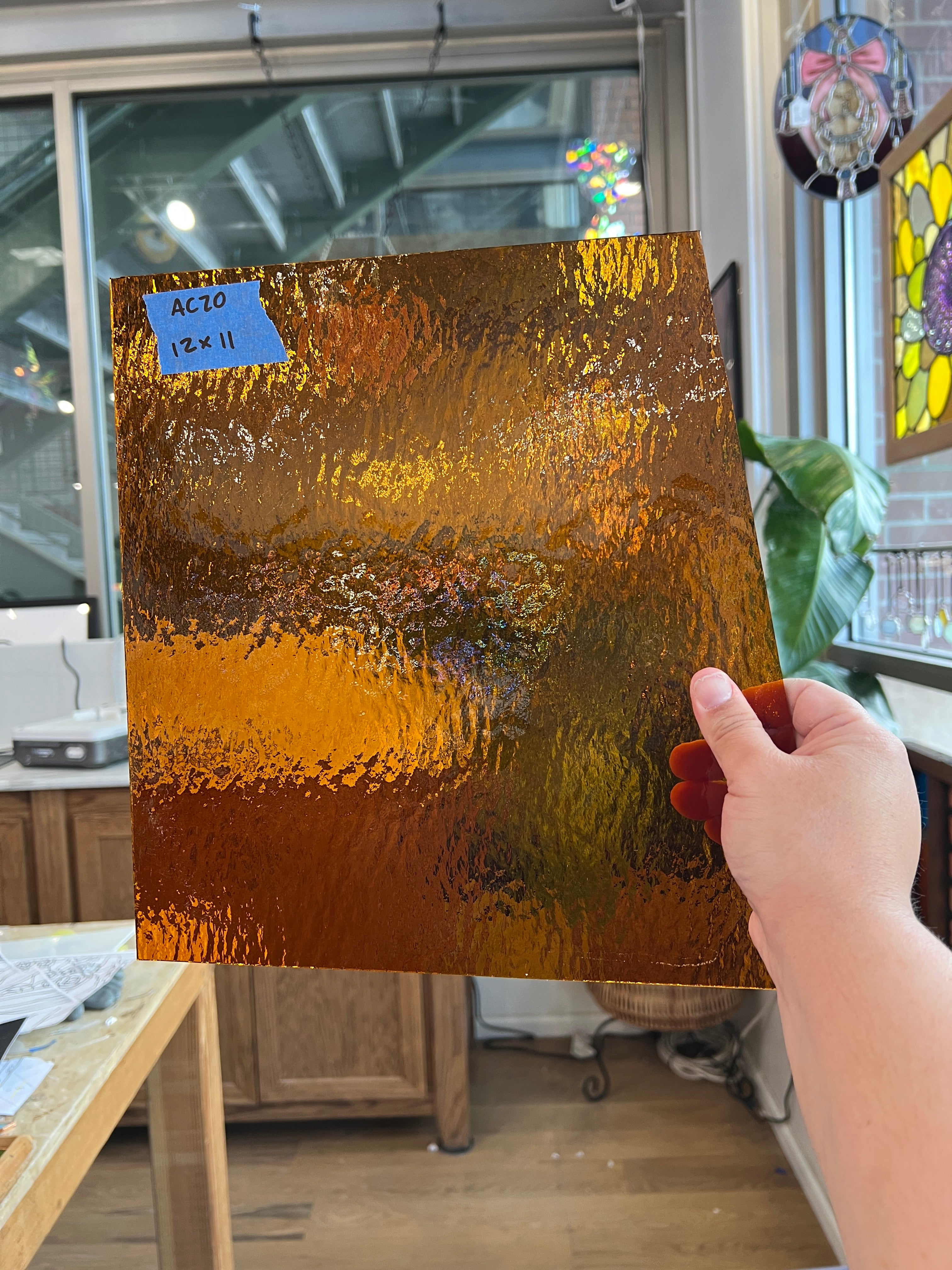 Medium Amber Rough Rolled Spectrum Sheet Glass Colorado Glassworks 12x11in (SP-08487213)