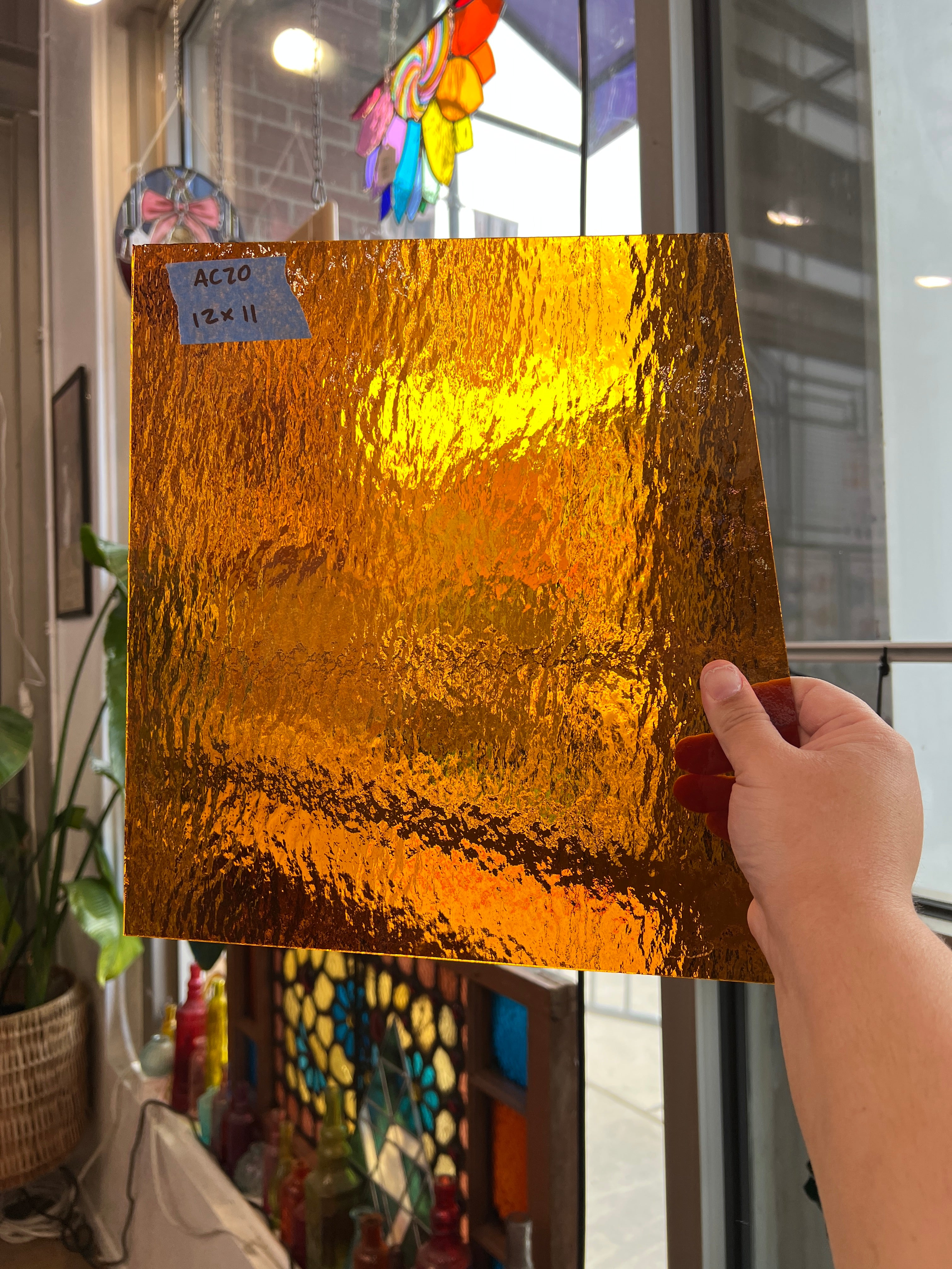 Medium Amber Rough Rolled Spectrum Sheet Glass Colorado Glassworks