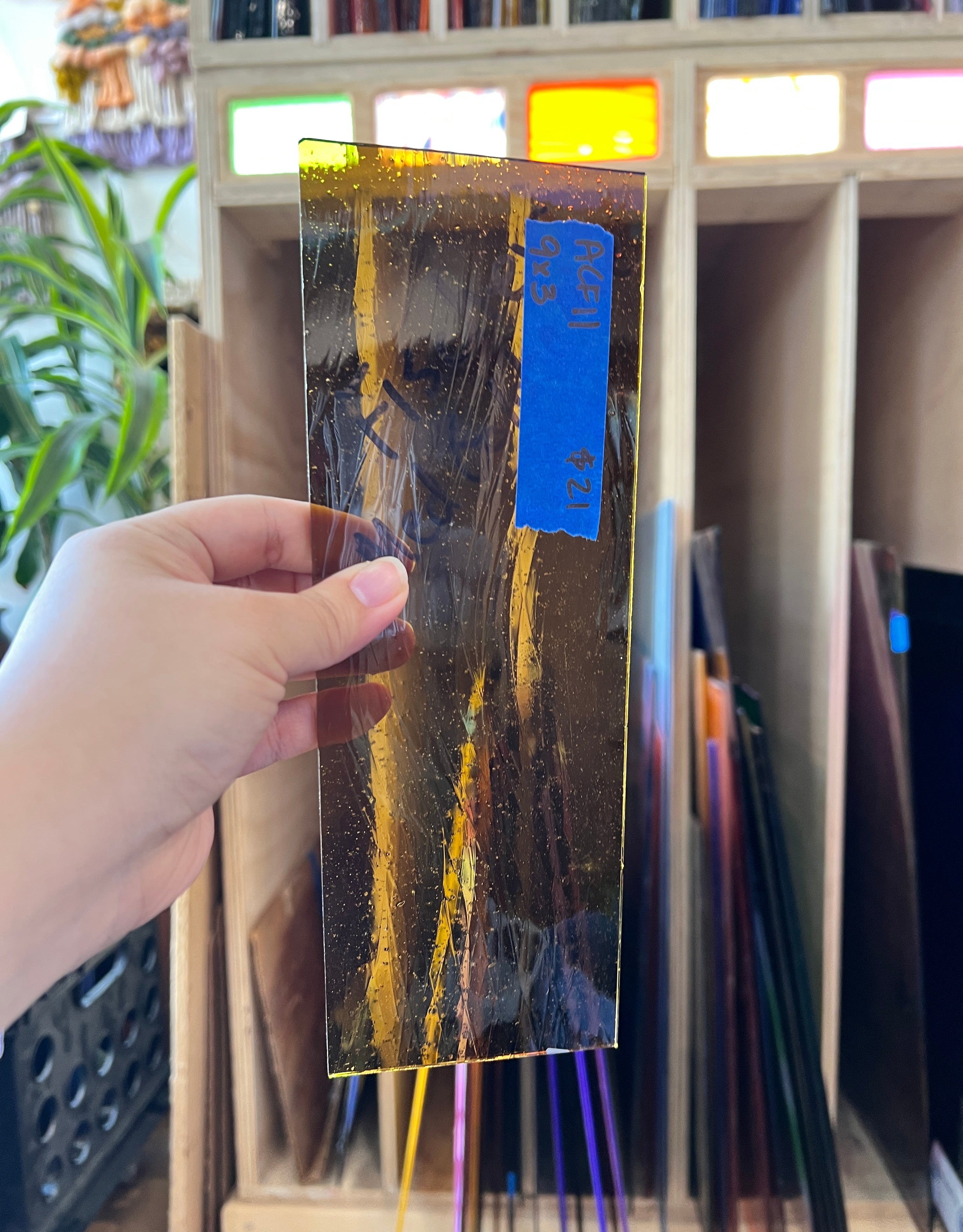 Medium Gold AC Fischer Mouth Blown Sheet Glass Colorado Glassworks ACF11 (9x3in)