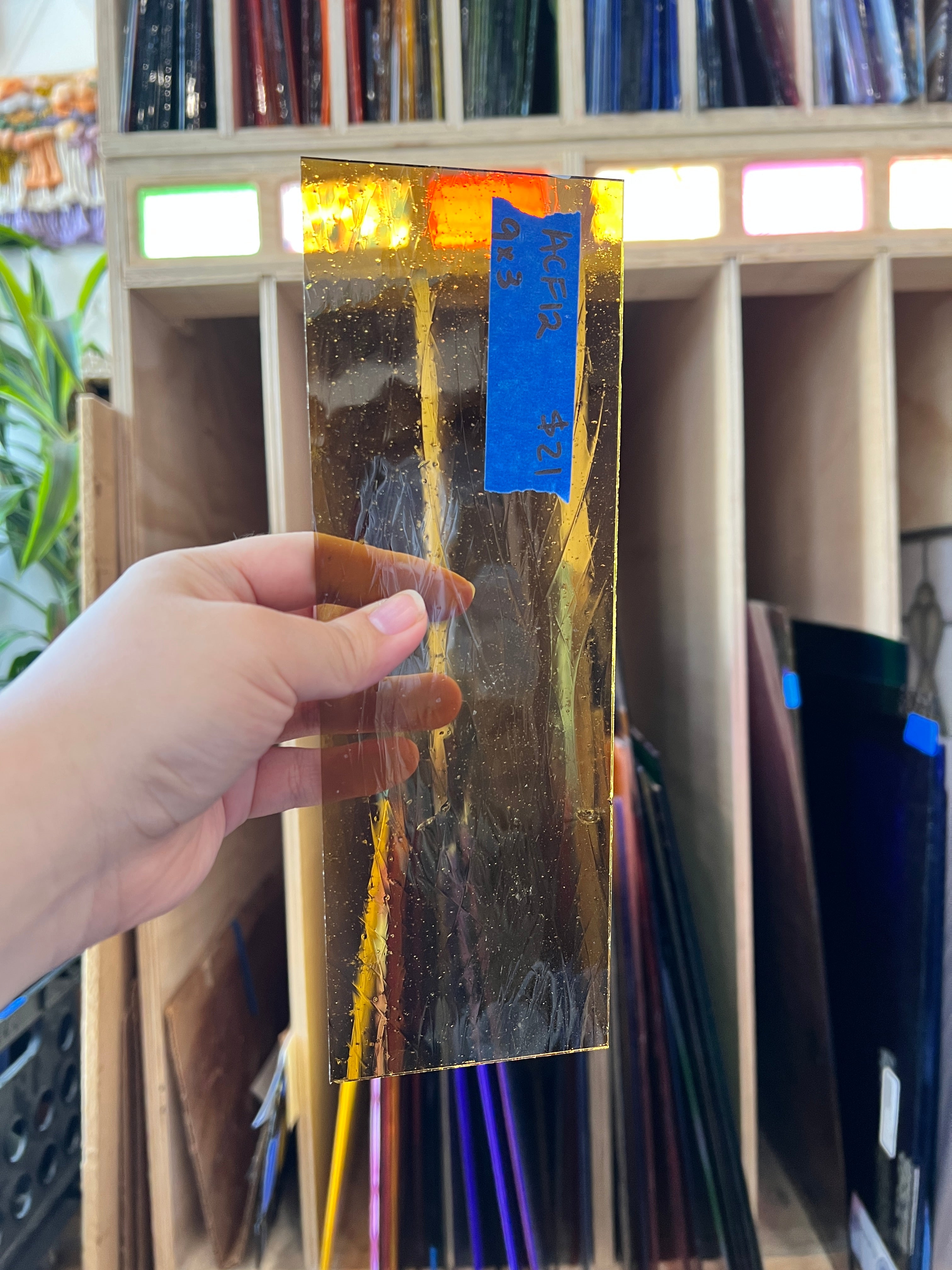 Medium Gold AC Fischer Mouth Blown Sheet Glass Colorado Glassworks ACF12 (9x3in)