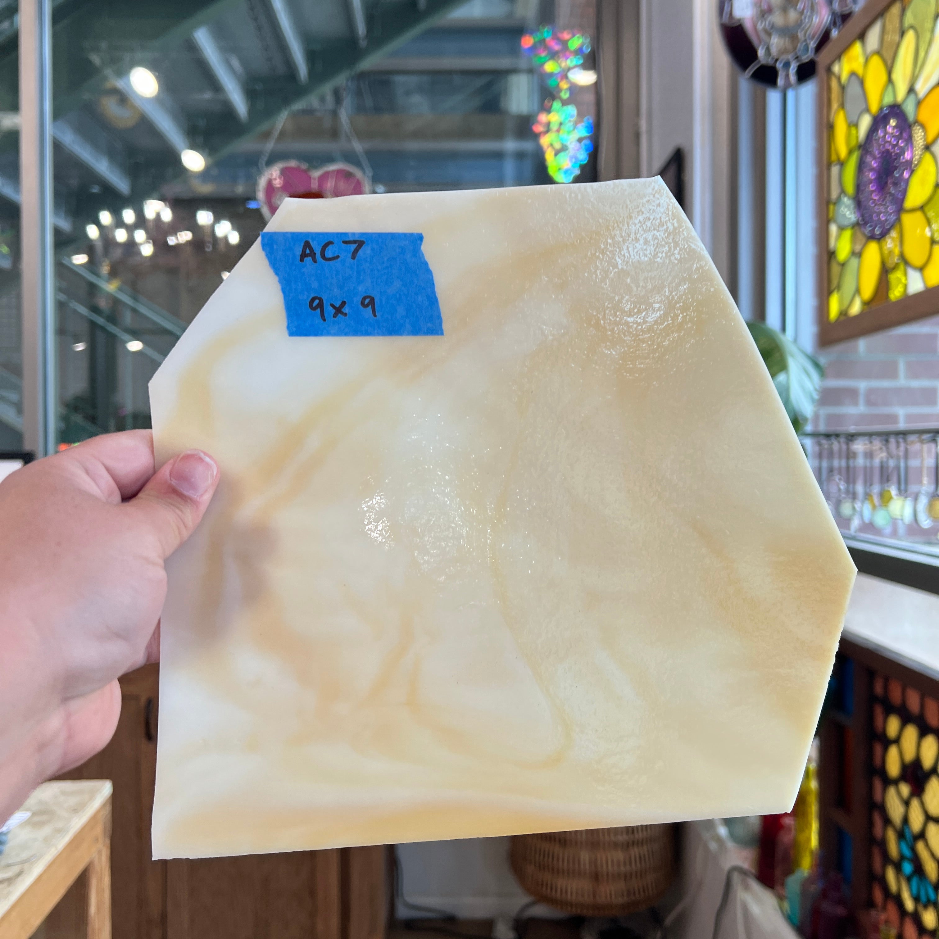 Light Amber White Wispy Kokomo Sheet Glass Colorado Glassworks 9x9in (KO-56018221)