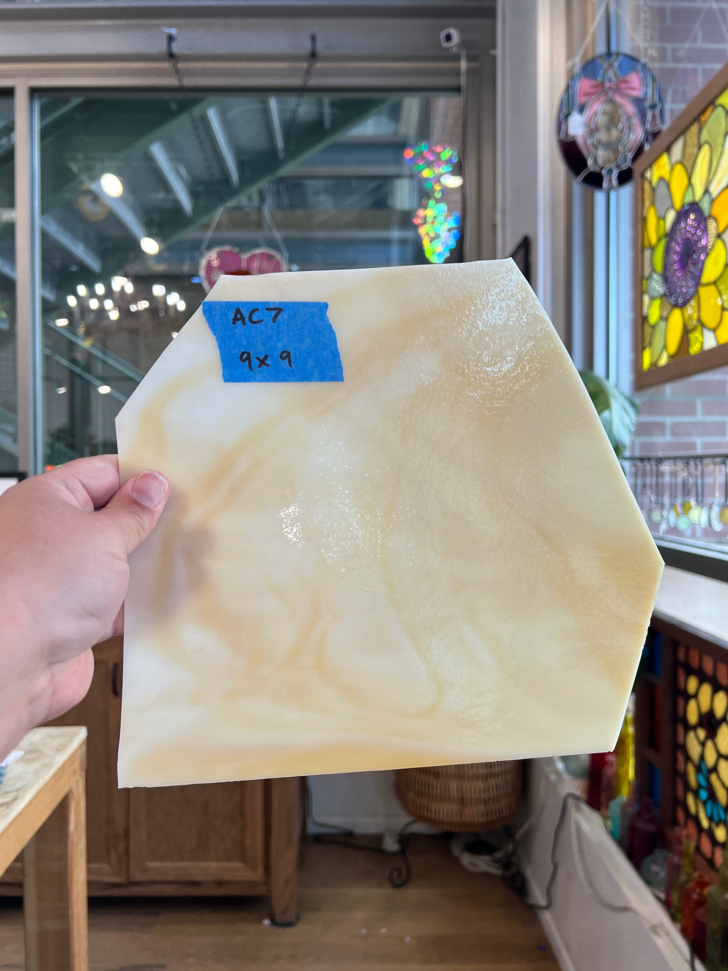 Light Amber White Wispy Kokomo Sheet Glass Colorado Glassworks AC7 (9x9in)