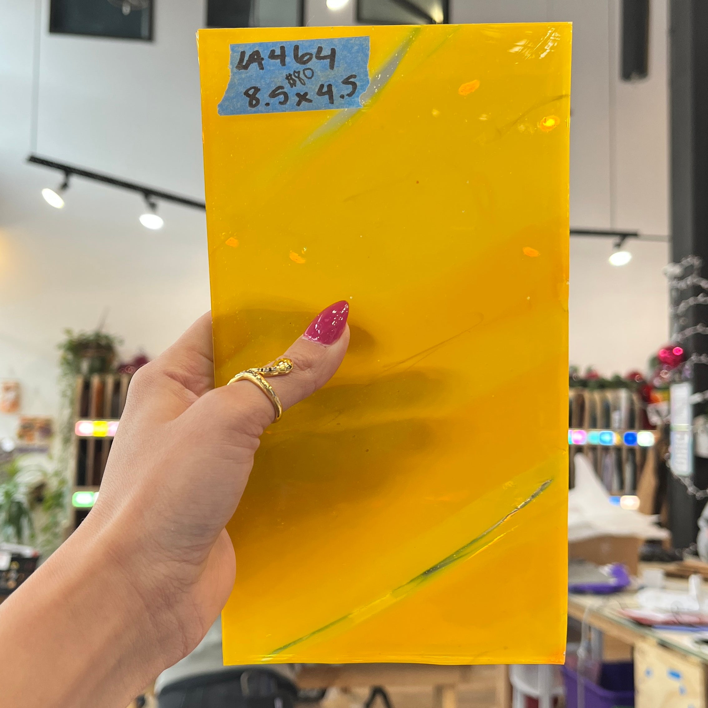 Orange Yellow Wispy Lamberts Mouthblown Glass Sheet Glass Colorado Glassworks LA464 (8.5x4.5in)