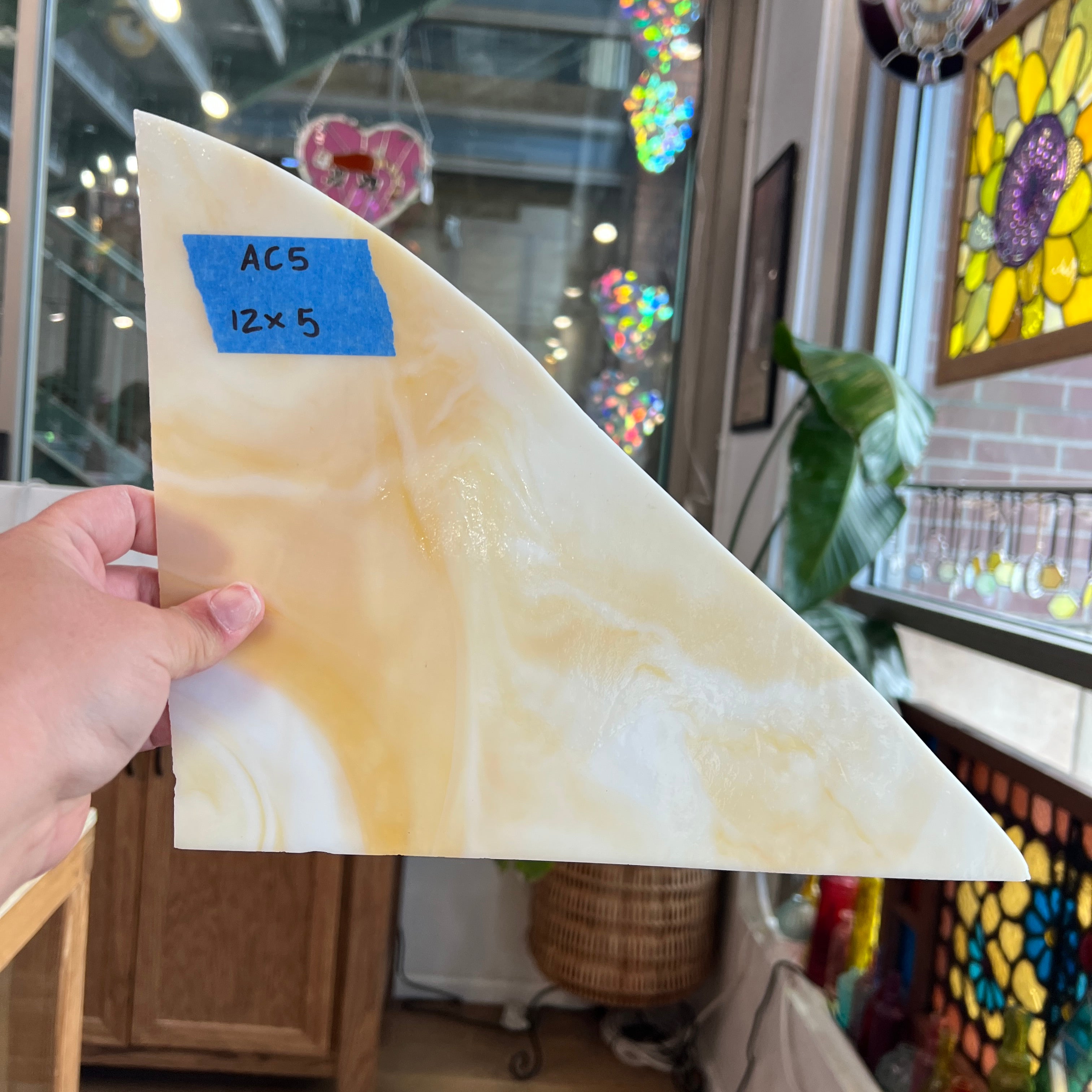 Light Amber White Wispy Kokomo Sheet Glass Colorado Glassworks 12x5in (KO-55985453)