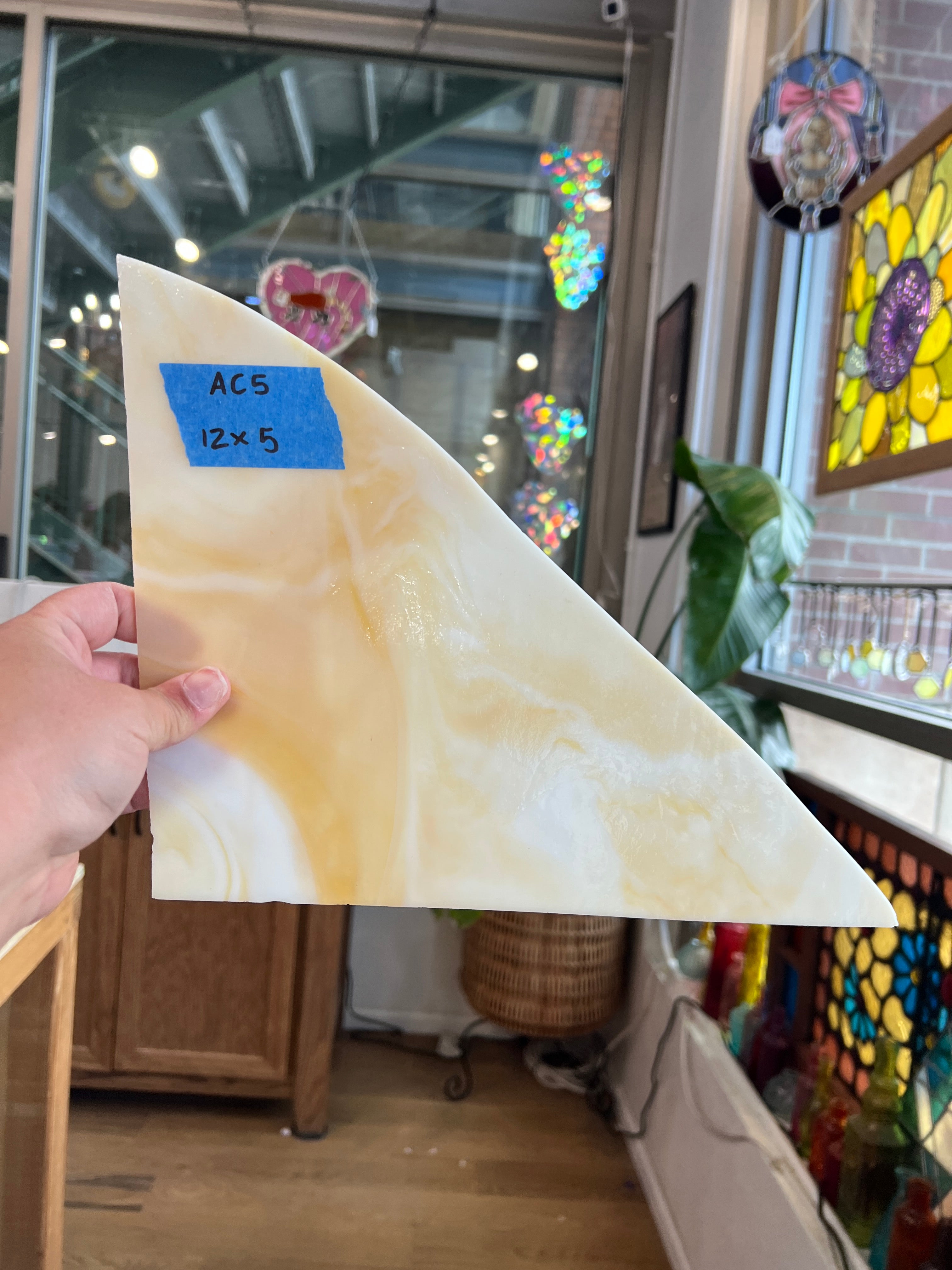 Light Amber White Wispy Kokomo Sheet Glass Colorado Glassworks AC5 (12x5in)