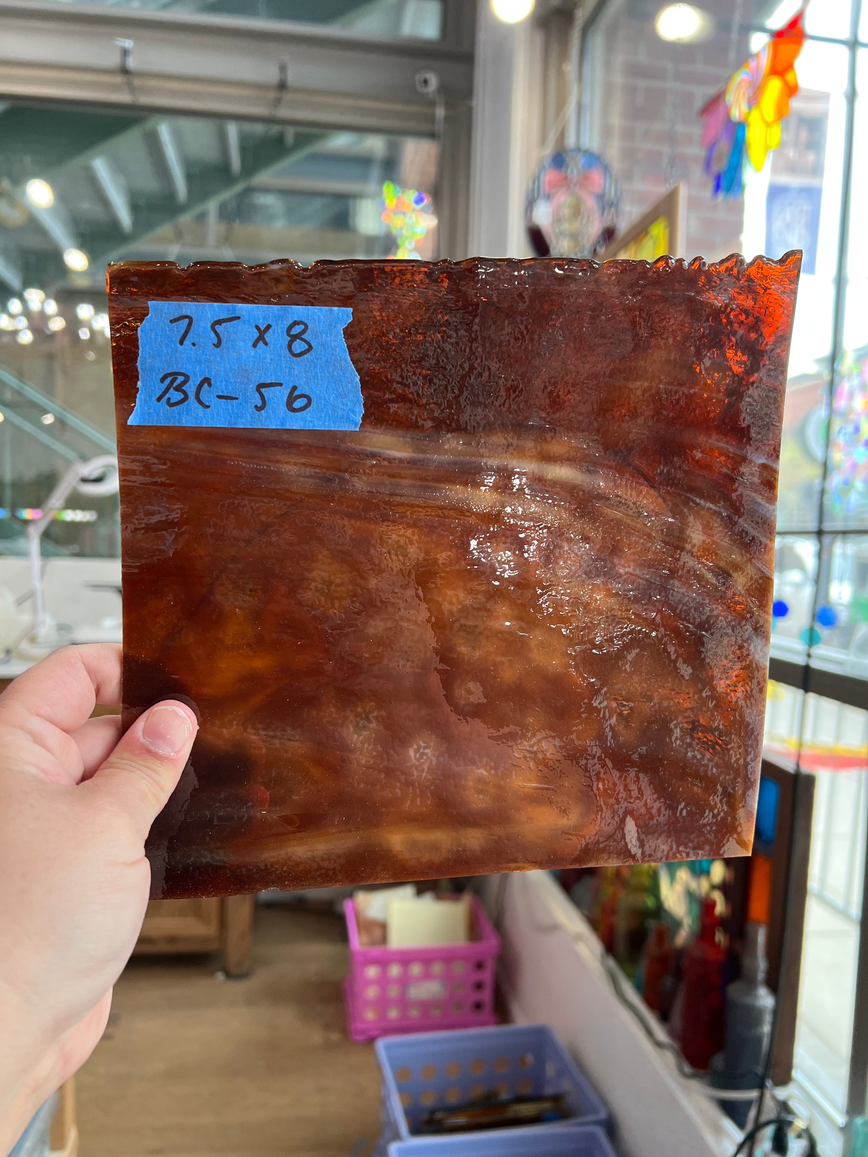 Brown Mottled Wispy Uroboros Sheet Glass Colorado Glassworks BC56 (7.5x8in)