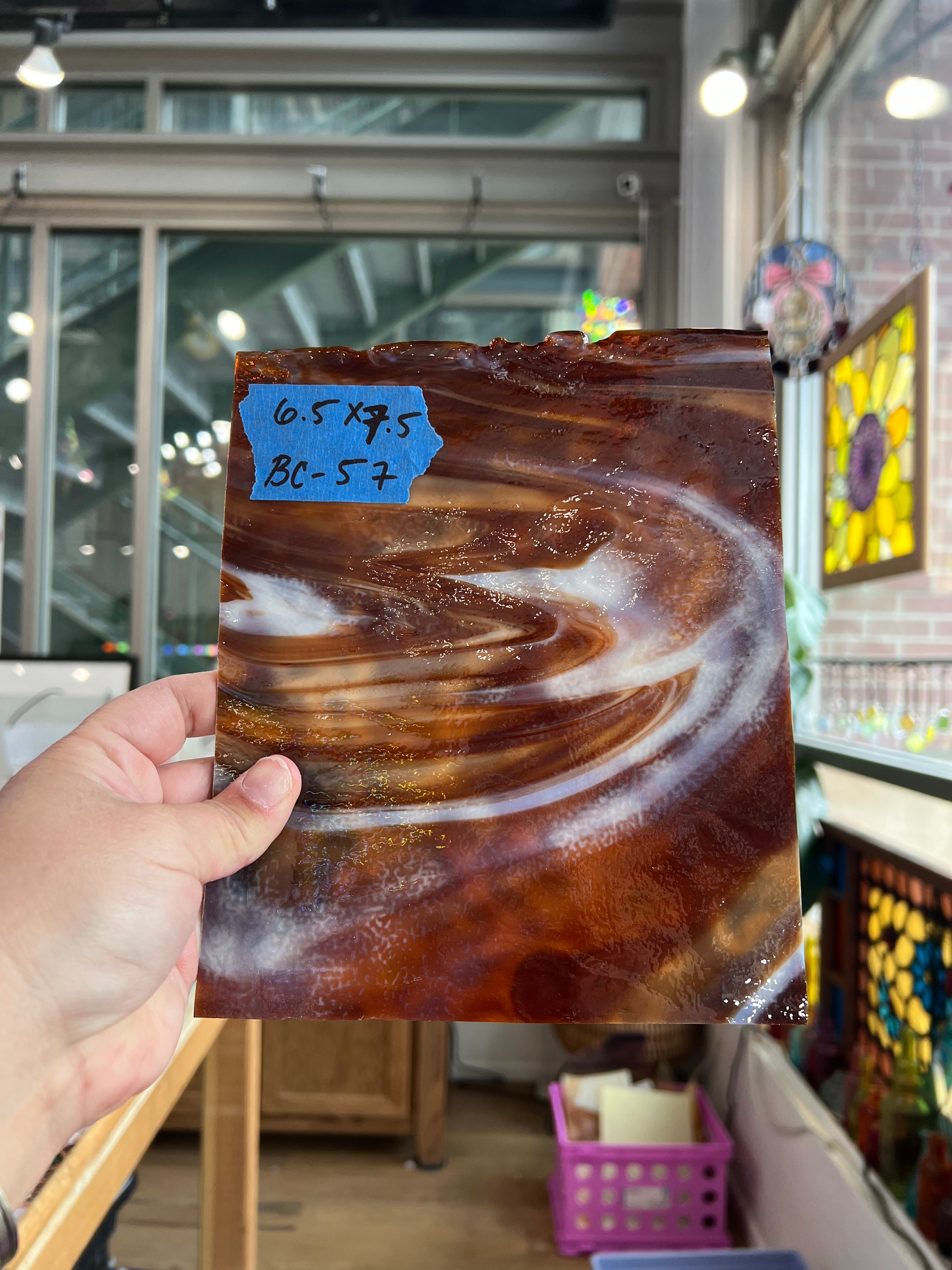 Brown Mottled Wispy Uroboros Sheet Glass Colorado Glassworks BC57 (6.5x7.5in)