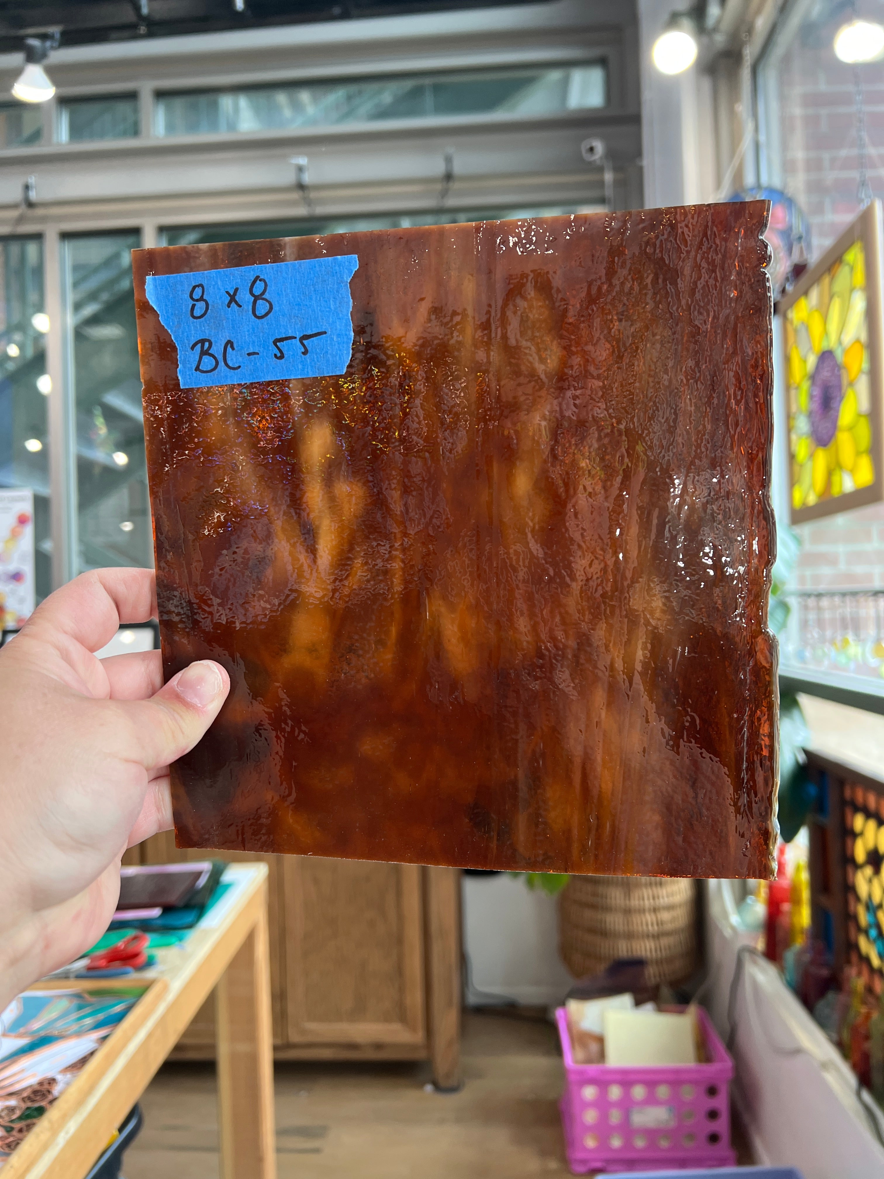 Brown Mottled Wispy Uroboros Sheet Glass Colorado Glassworks BC55 (8x8in)