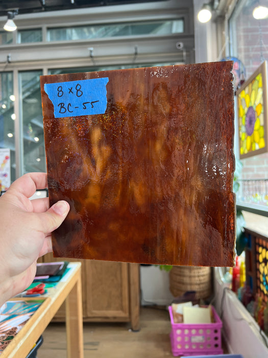 Brown Mottled Wispy Uroboros Sheet Glass Colorado Glassworks 8x8in (UR-90367021)