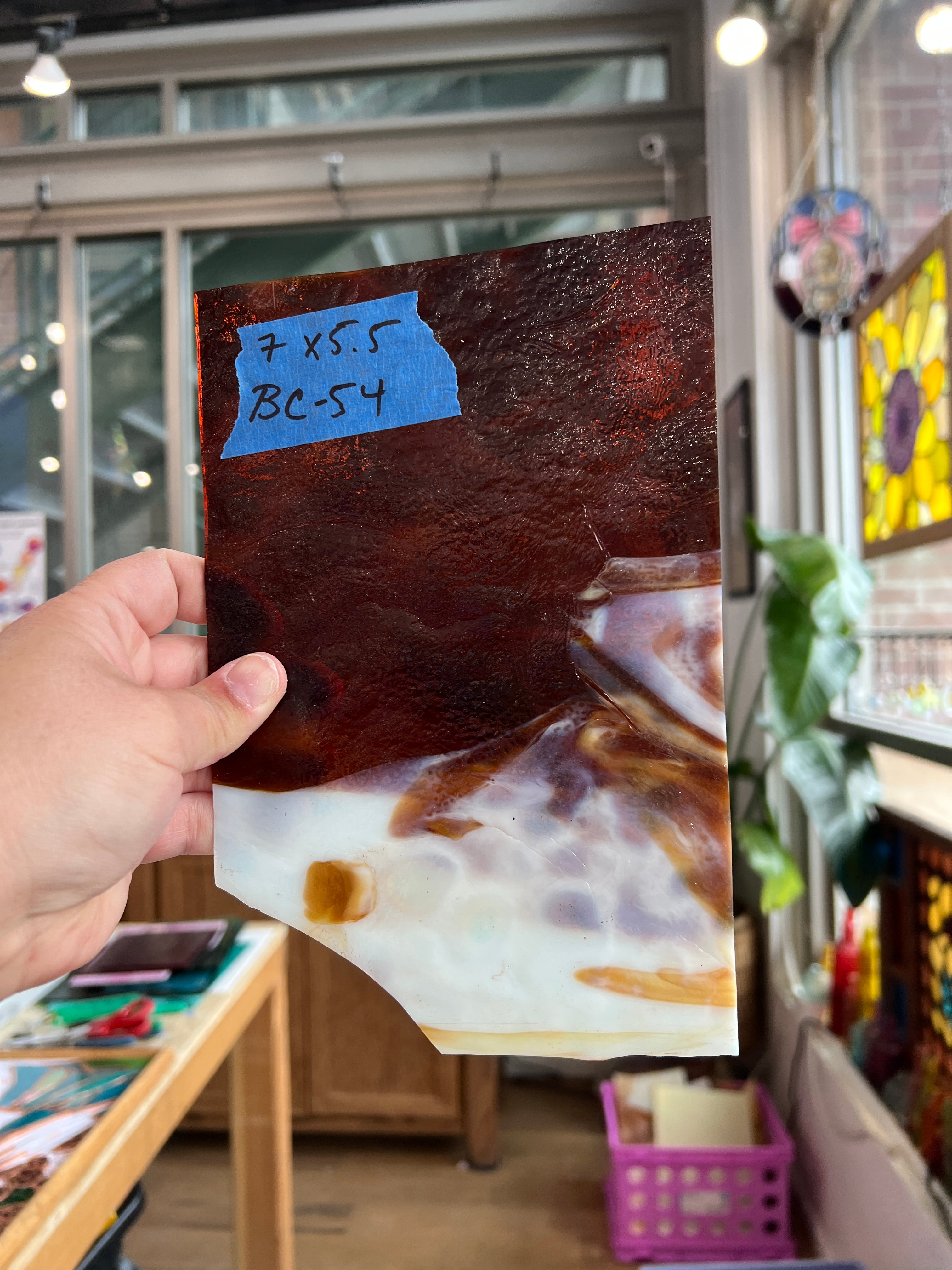 Brown Mottled Wispy Uroboros Sheet Glass Colorado Glassworks BC54 (7x5.5in)