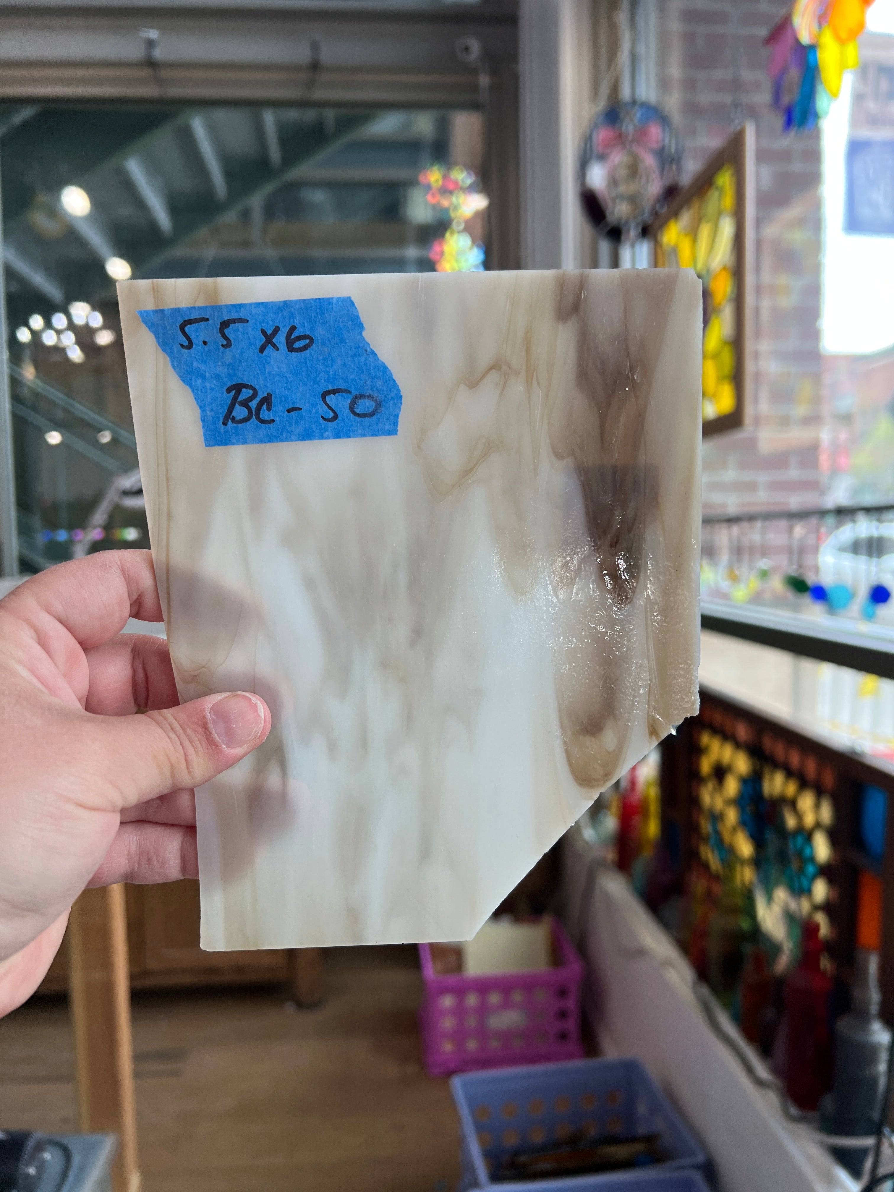 White Brown Wispy Kokomo Sheet Glass Colorado Glassworks