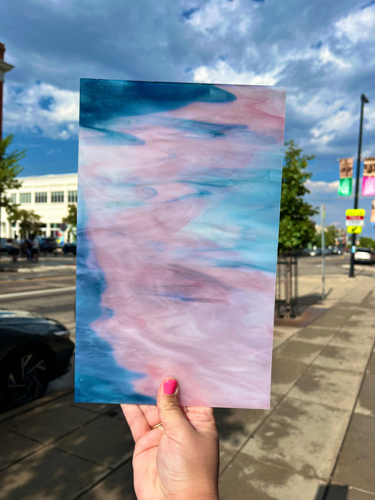 Cotton Candy Swirl - Pink Blue Wispy Transparent Kokomo Sheet Glass Colorado Glassworks
