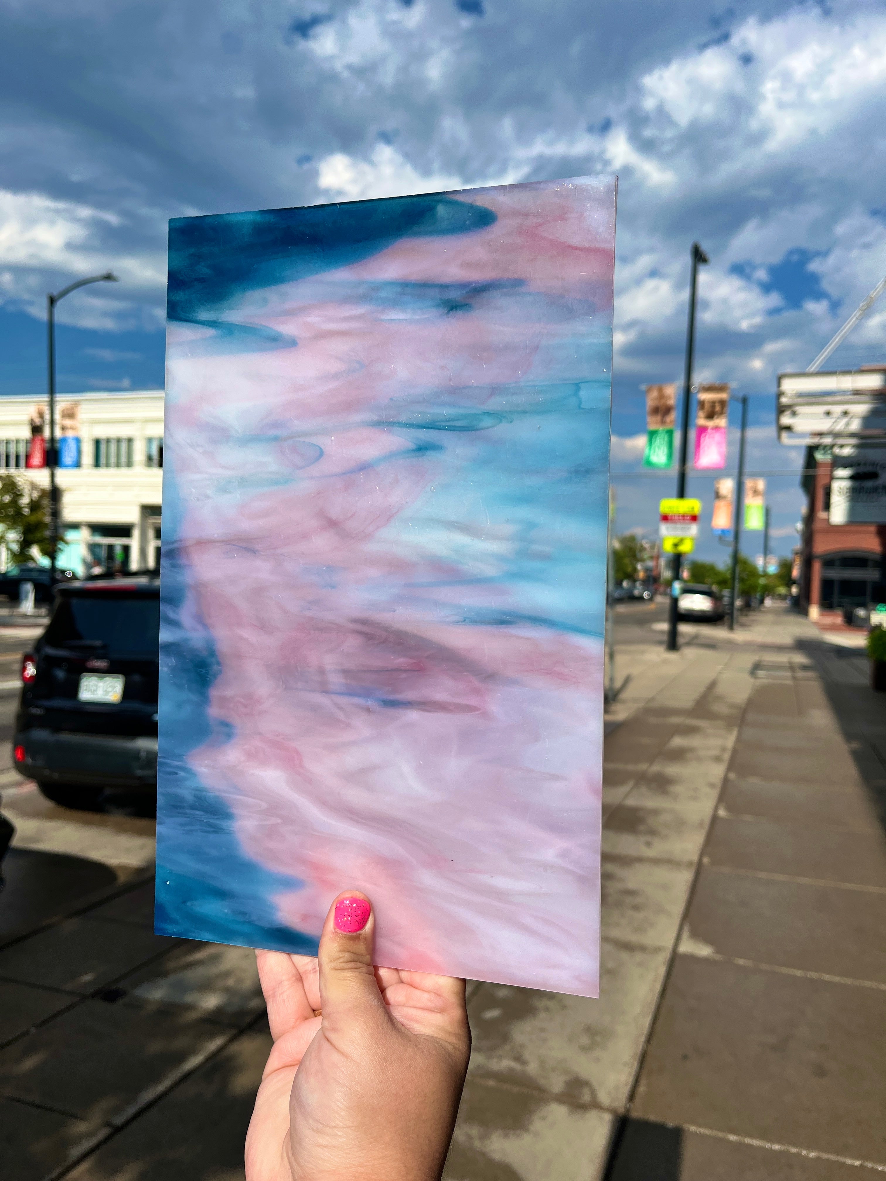 Cotton Candy Swirl - Pink Blue Wispy Transparent Kokomo Sheet Glass Colorado Glassworks B