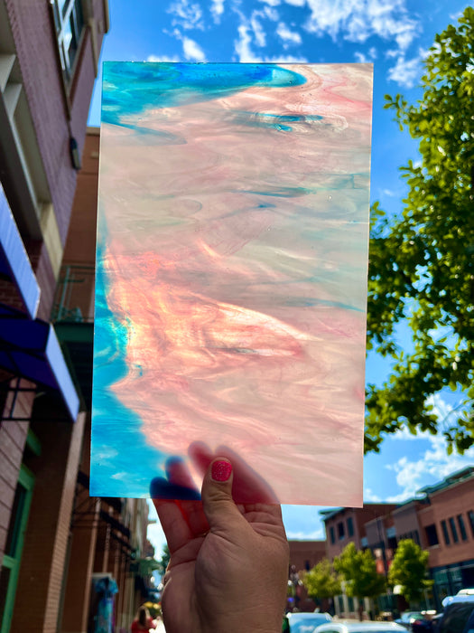 Cotton Candy Swirl - Pink Blue Wispy Transparent Kokomo Sheet Glass Colorado Glassworks