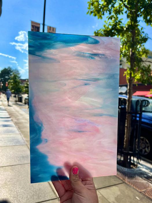 Cotton Candy Swirl - Pink Blue Wispy Transparent Kokomo Sheet Glass Colorado Glassworks