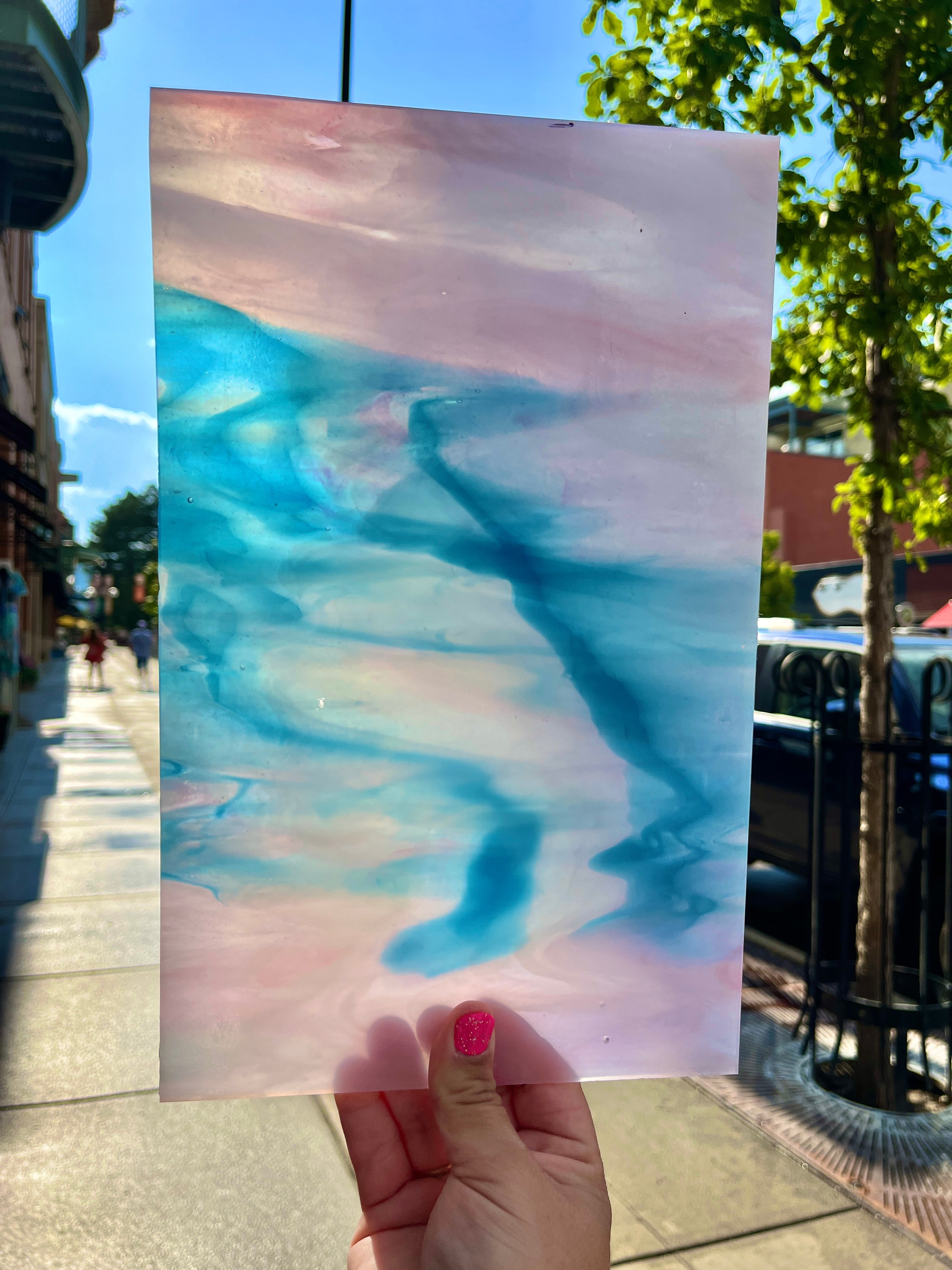 Cotton Candy Swirl - Pink Blue Wispy Transparent Kokomo Sheet Glass Colorado Glassworks