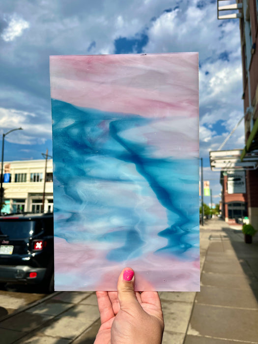 Cotton Candy Swirl - Pink Blue Wispy Transparent Kokomo Sheet Glass Colorado Glassworks